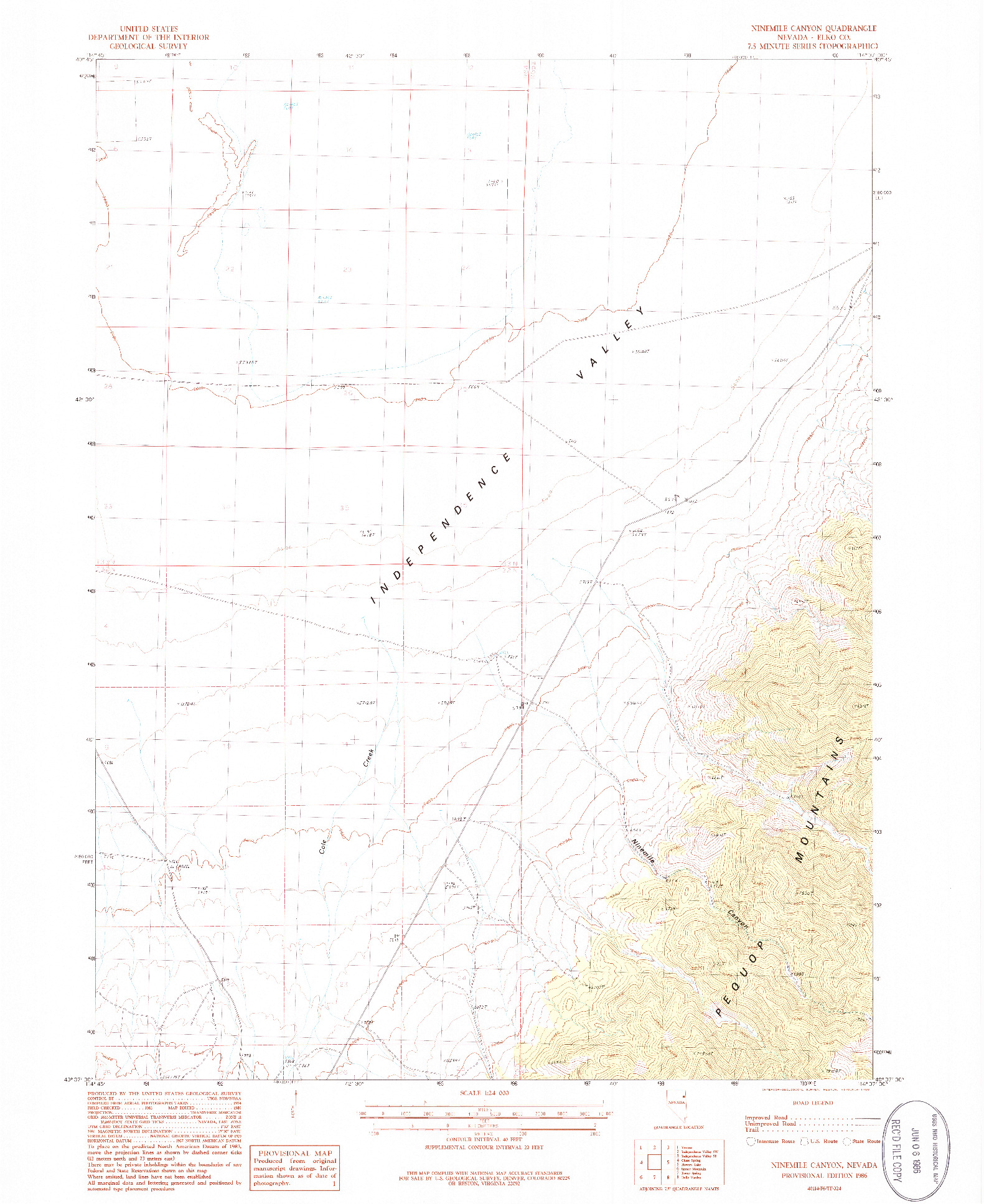 USGS 1:24000-SCALE QUADRANGLE FOR NINEMILE CANYON, NV 1986