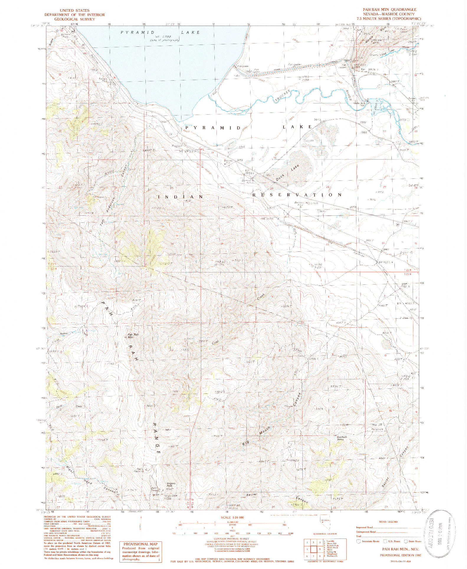 USGS 1:24000-SCALE QUADRANGLE FOR PAH RAH MTN, NV 1985