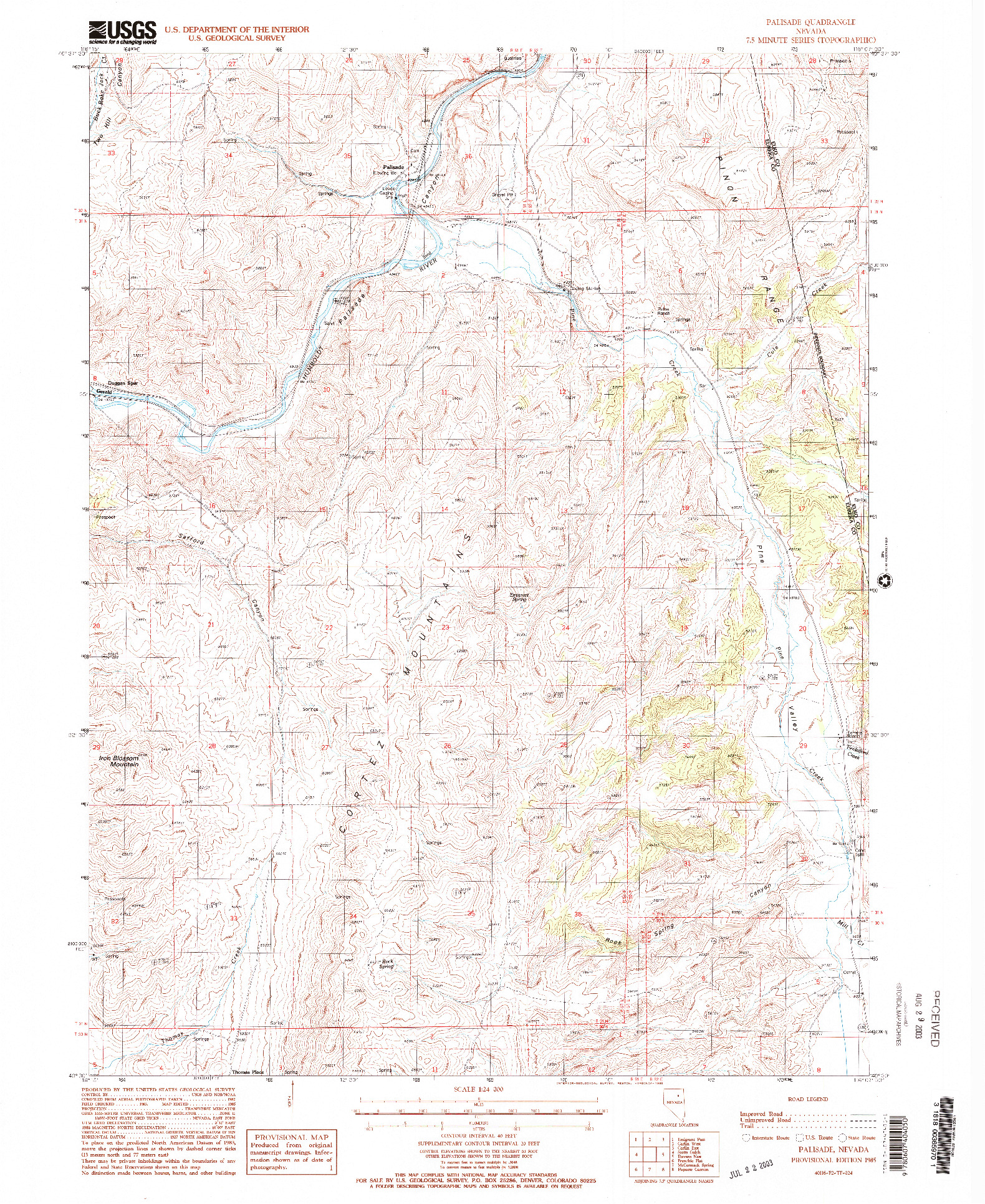 USGS 1:24000-SCALE QUADRANGLE FOR PALISADE, NV 1985