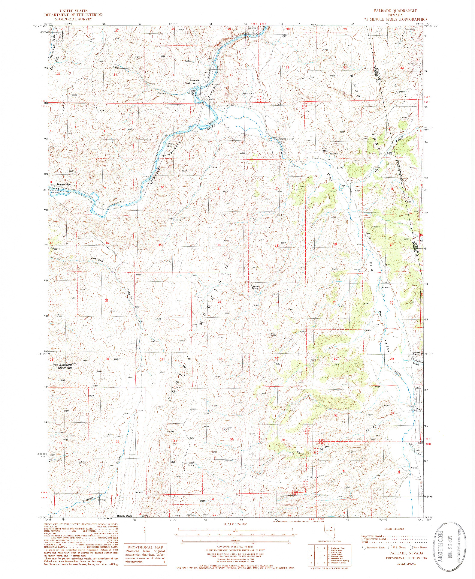 USGS 1:24000-SCALE QUADRANGLE FOR PALISADE, NV 1985