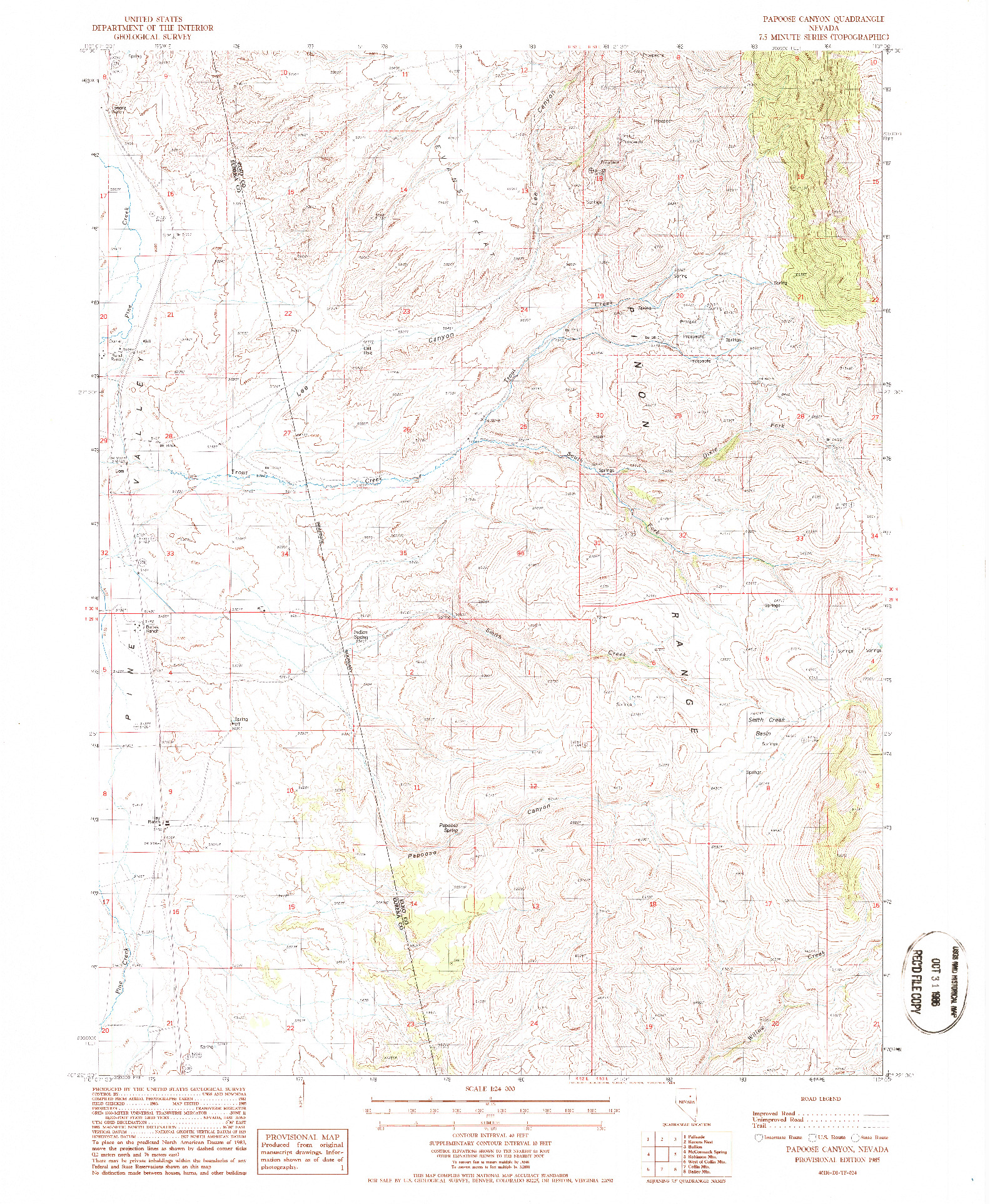 USGS 1:24000-SCALE QUADRANGLE FOR PAPOOSE CANYON, NV 1985