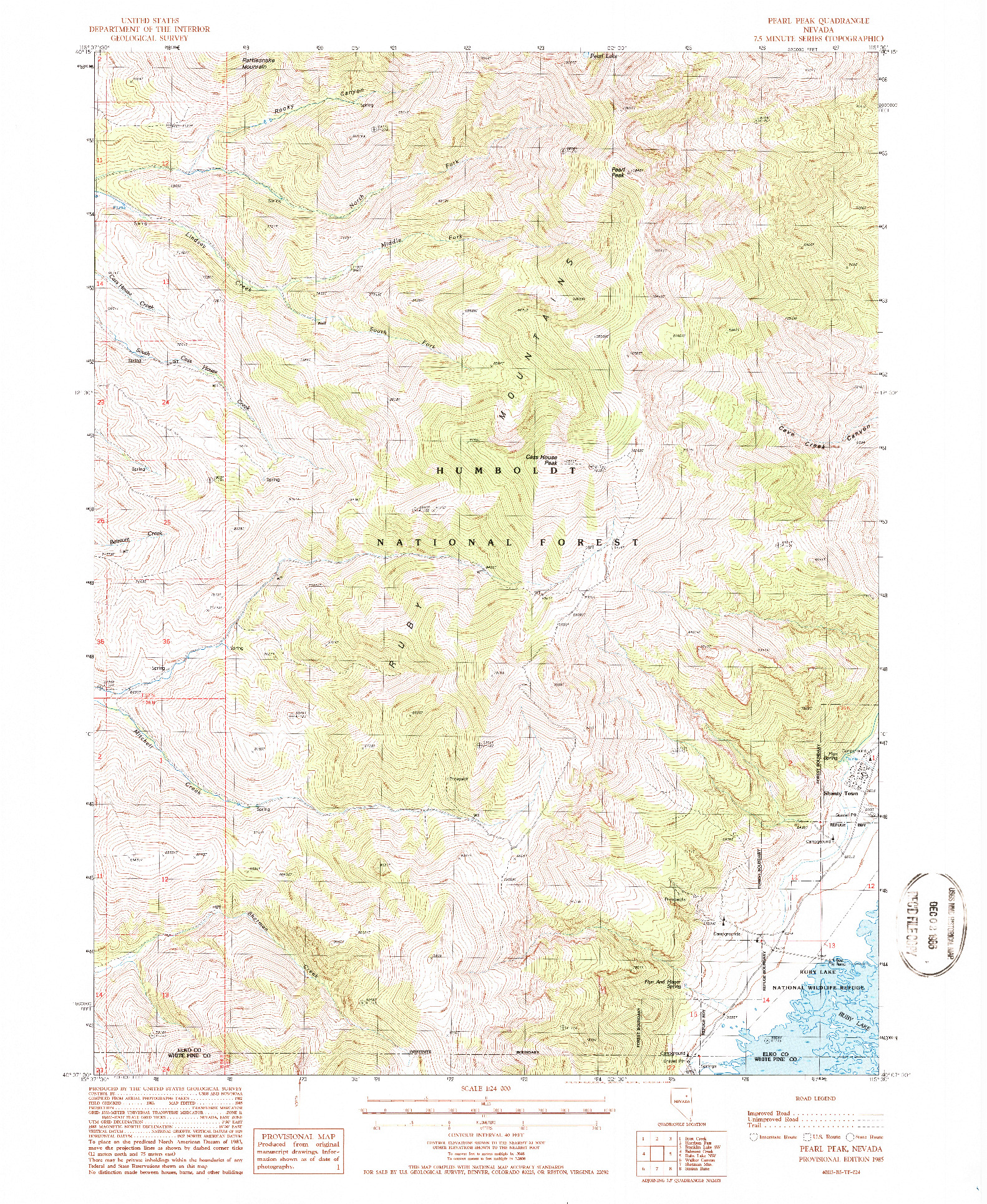 USGS 1:24000-SCALE QUADRANGLE FOR PEARL PEAK, NV 1985