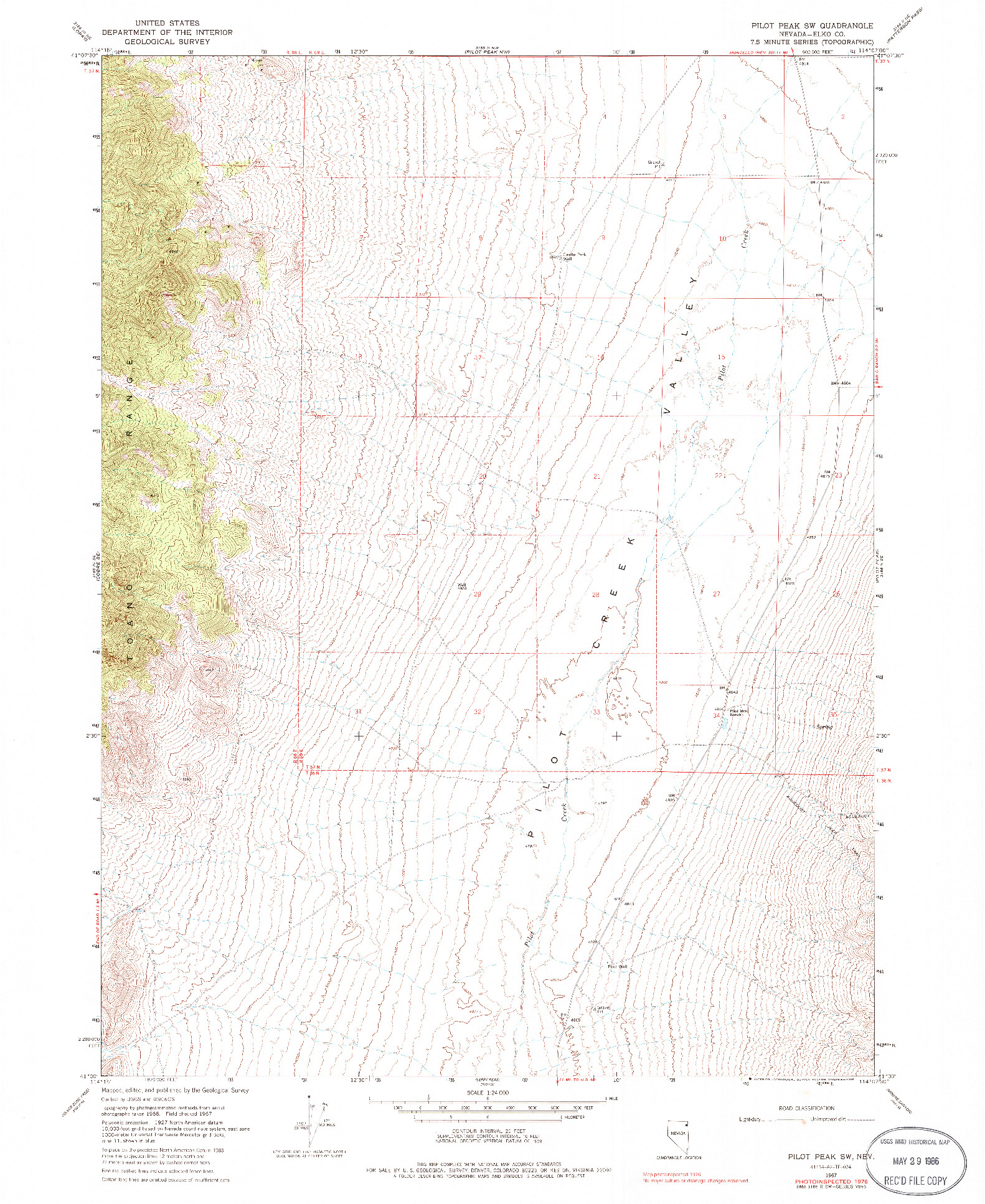 USGS 1:24000-SCALE QUADRANGLE FOR PILOT PEAK SW, NV 1967