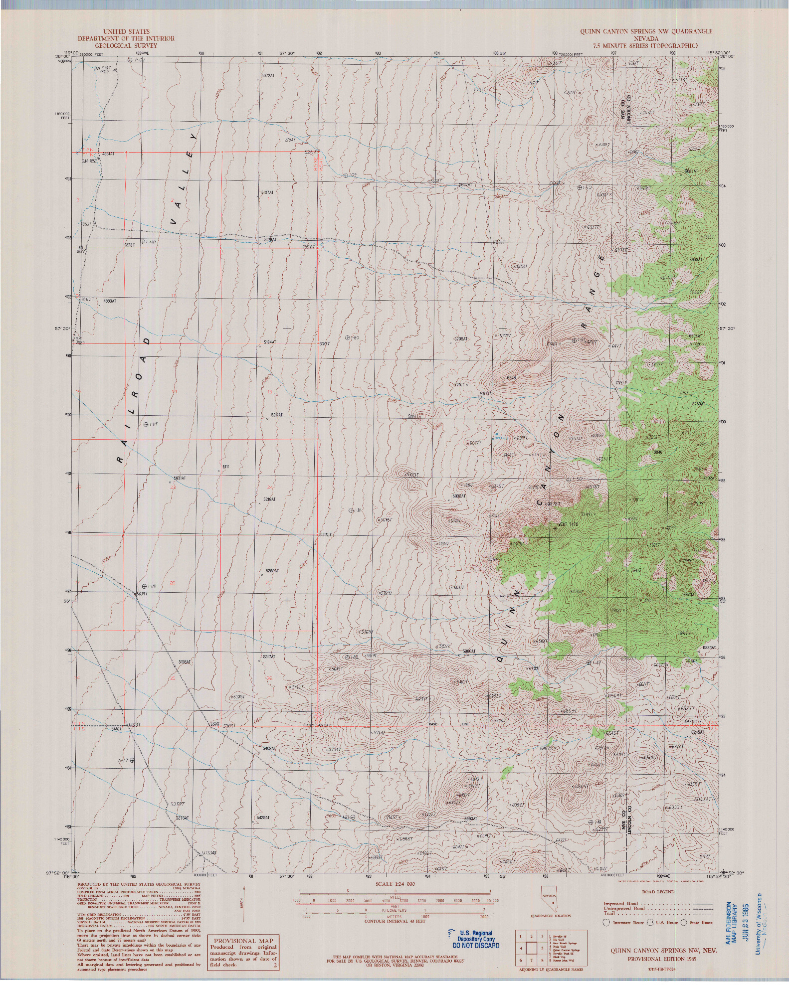 USGS 1:24000-SCALE QUADRANGLE FOR QUINN CANYON SPRINGS NW, NV 1985