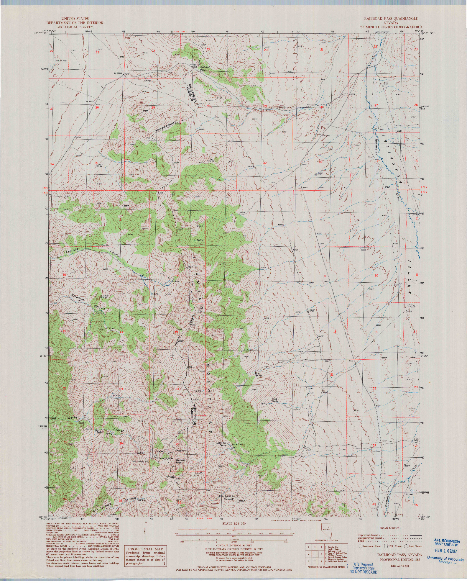 USGS 1:24000-SCALE QUADRANGLE FOR RAILROAD PASS, NV 1985