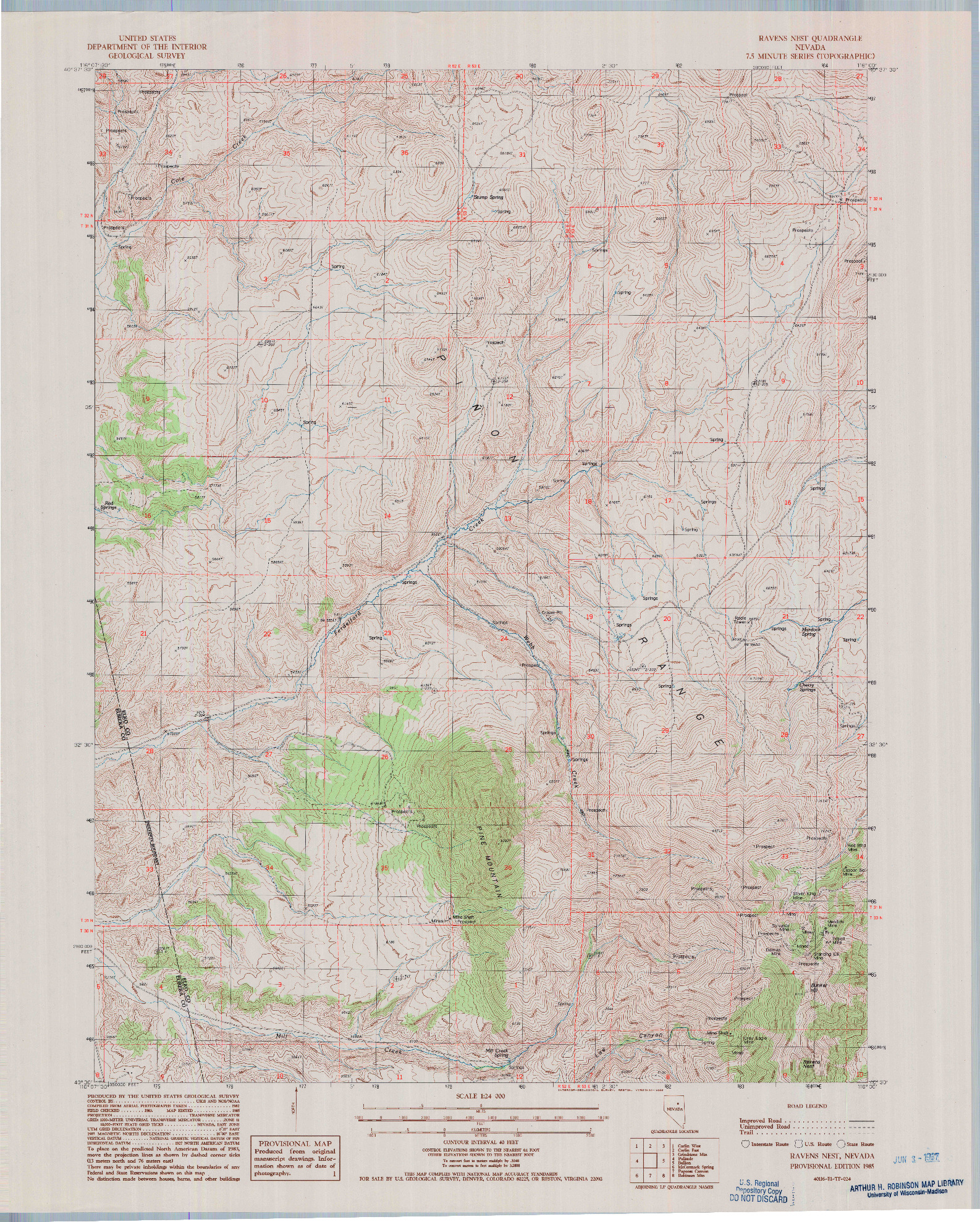 USGS 1:24000-SCALE QUADRANGLE FOR RAVENS NEST, NV 1985
