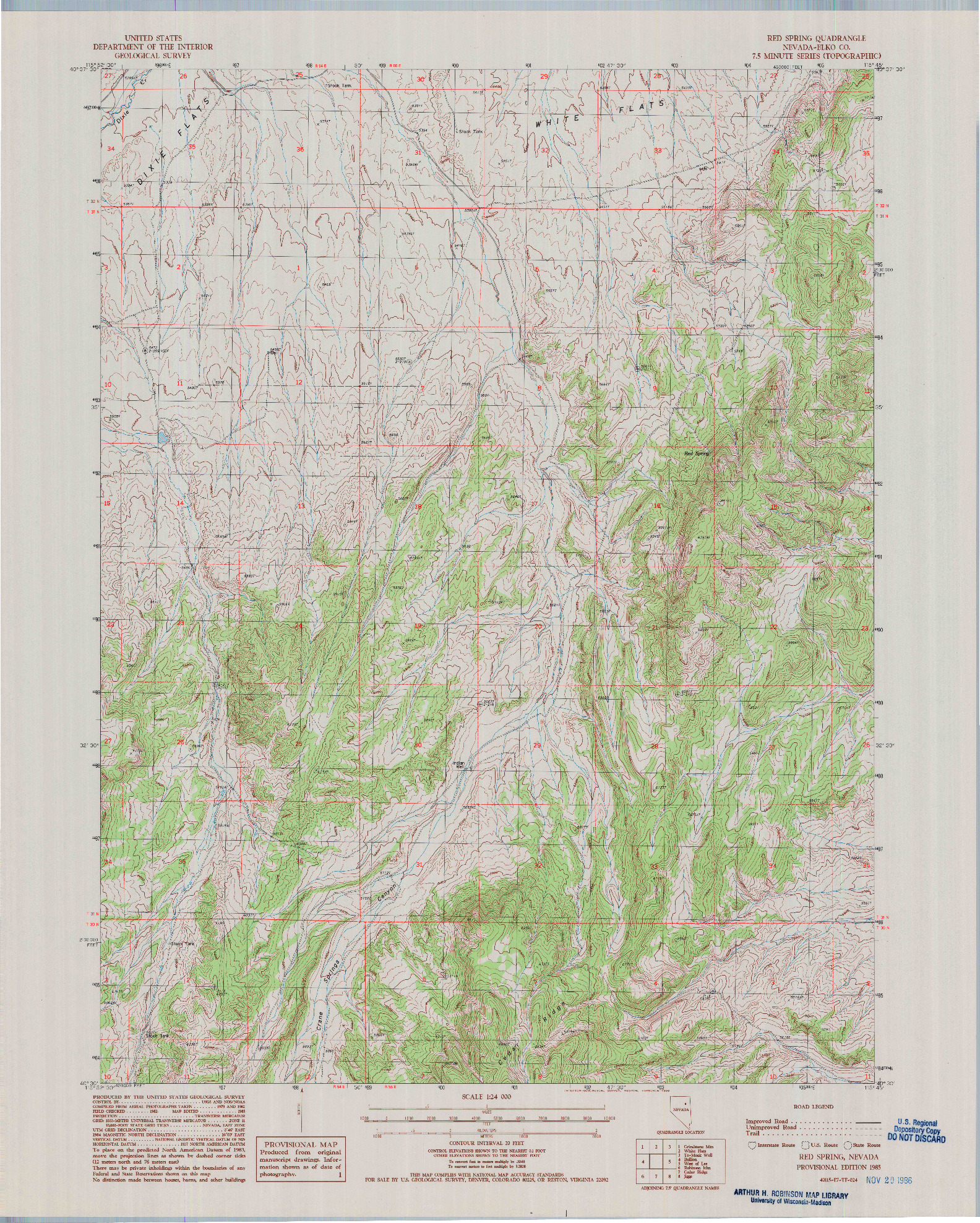 USGS 1:24000-SCALE QUADRANGLE FOR RED SPRING, NV 1985