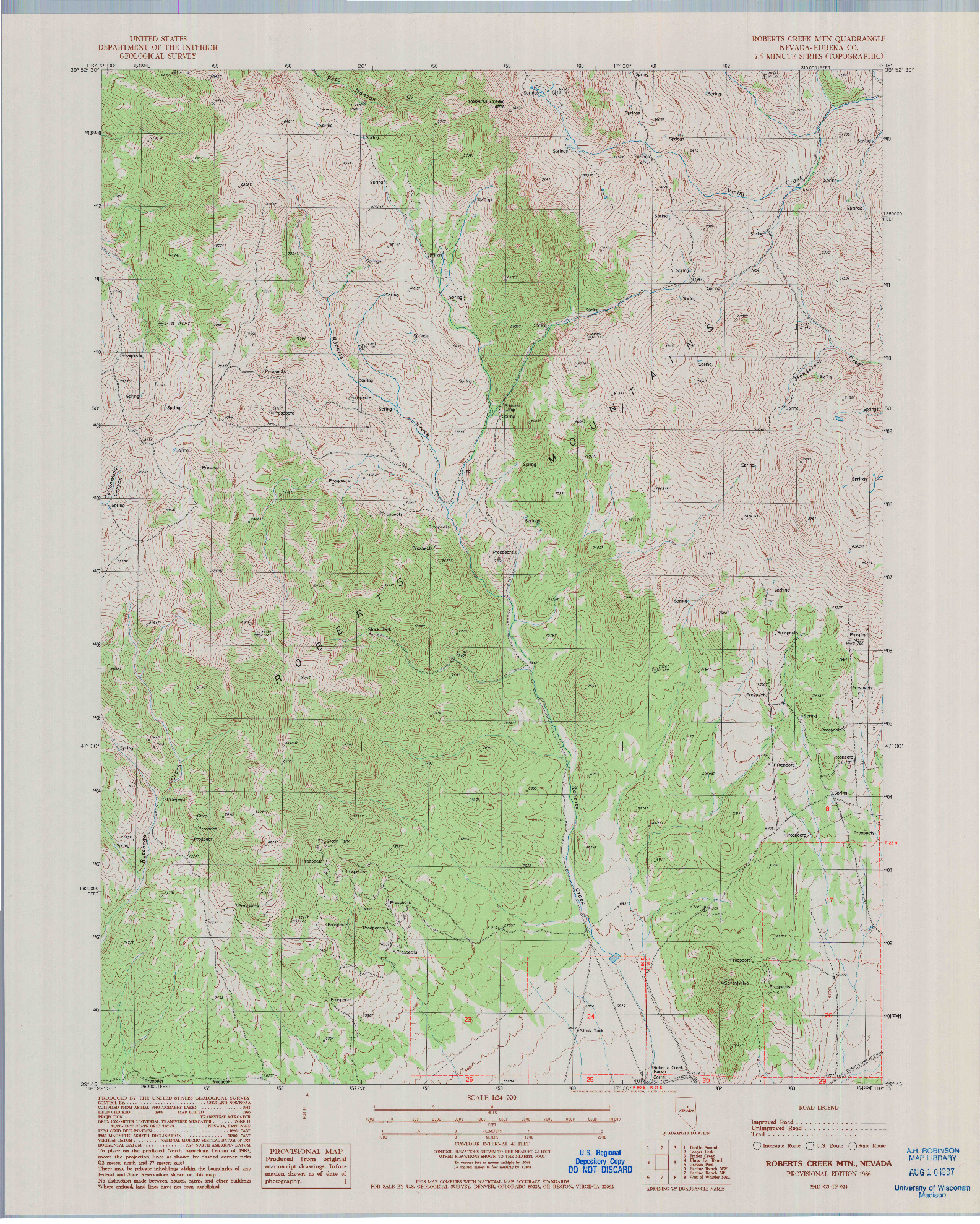 USGS 1:24000-SCALE QUADRANGLE FOR ROBERTS CREEK MTN, NV 1986