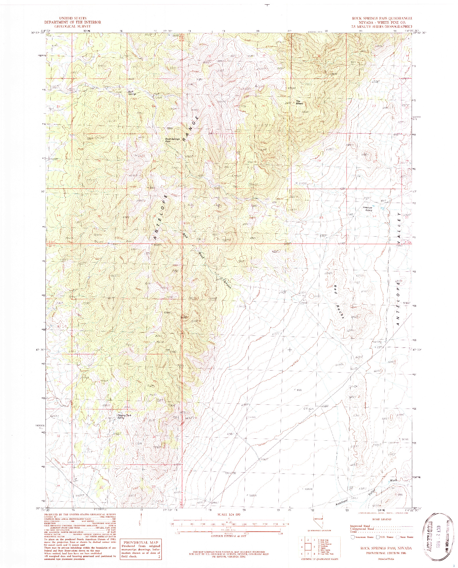 USGS 1:24000-SCALE QUADRANGLE FOR ROCK SPRINGS PASS, NV 1986