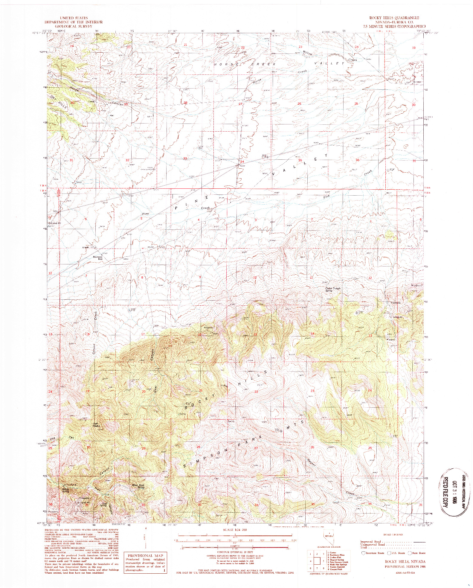 USGS 1:24000-SCALE QUADRANGLE FOR ROCKY HILLS, NV 1986