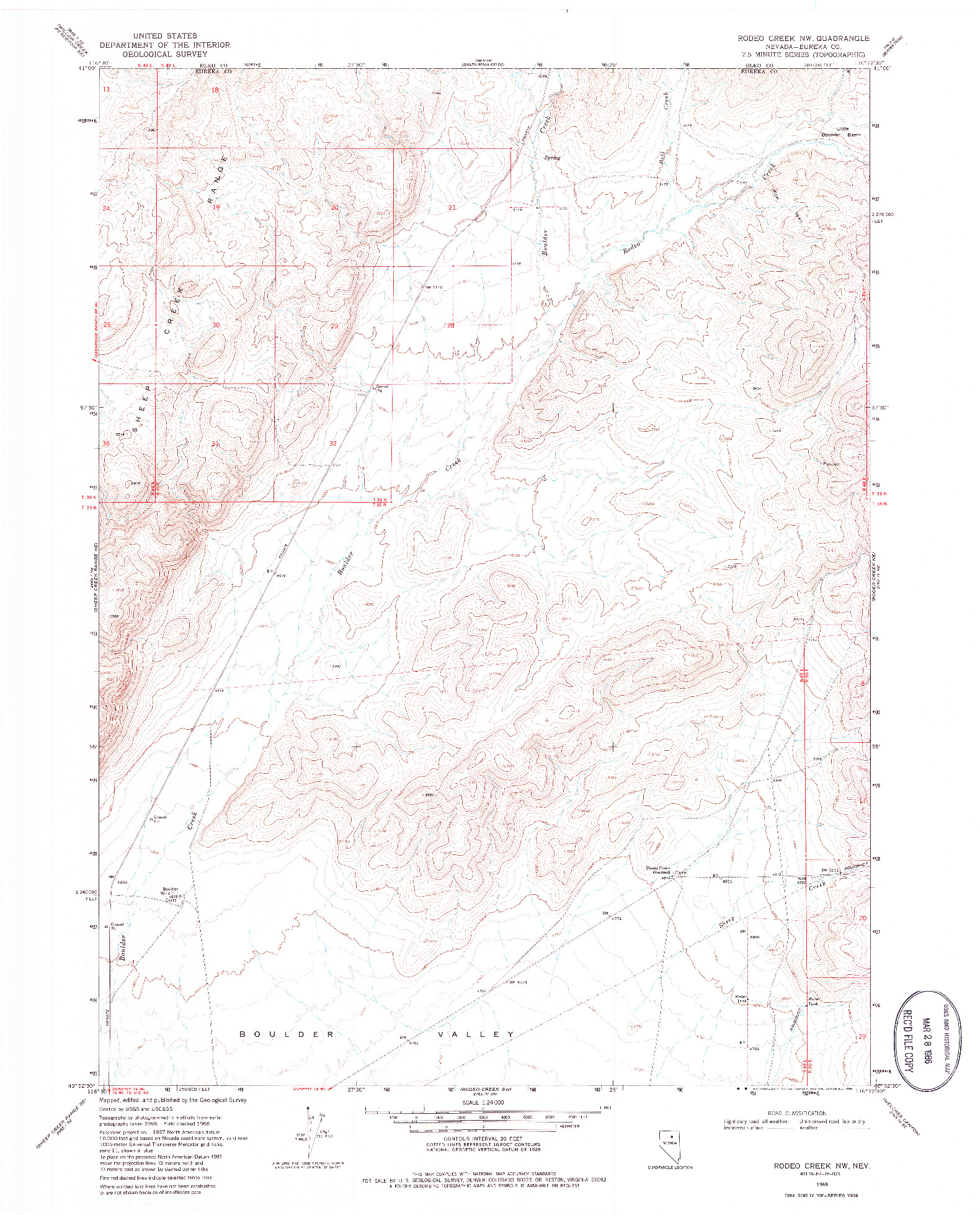 USGS 1:24000-SCALE QUADRANGLE FOR RODEO CREEK NW, NV 1968