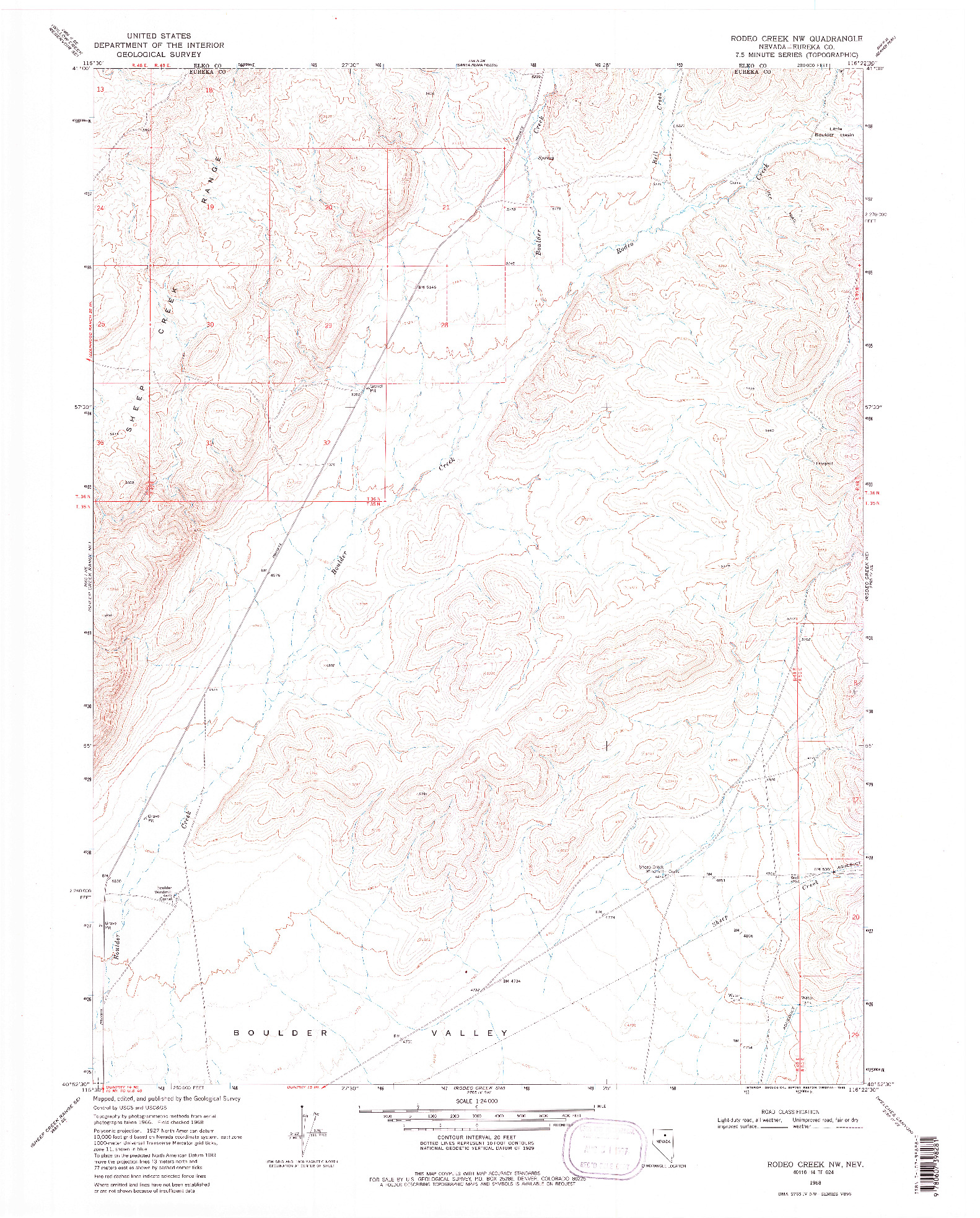 USGS 1:24000-SCALE QUADRANGLE FOR RODEO CREEK NW, NV 1968