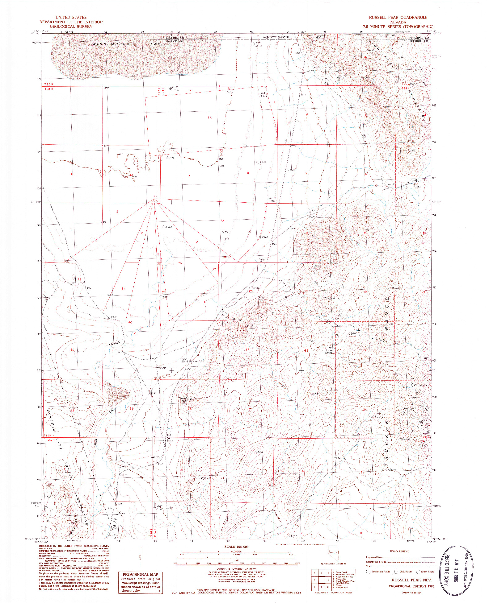 USGS 1:24000-SCALE QUADRANGLE FOR RUSSELL PEAK, NV 1986