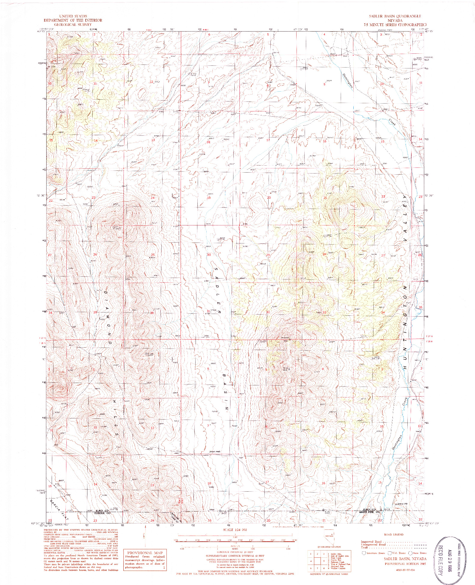 USGS 1:24000-SCALE QUADRANGLE FOR SADLER BASIN, NV 1985