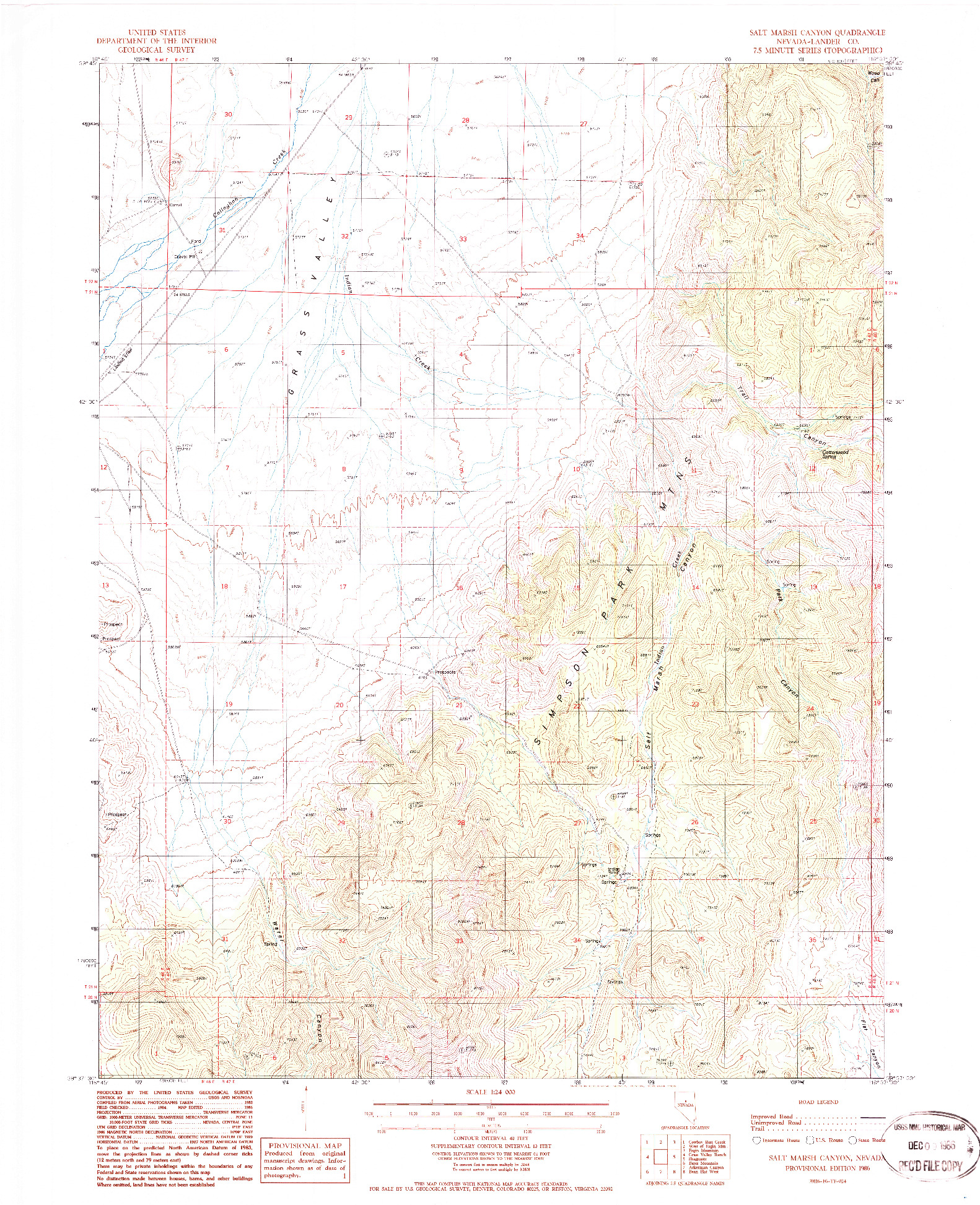 USGS 1:24000-SCALE QUADRANGLE FOR SALT MARSH CANYON, NV 1986