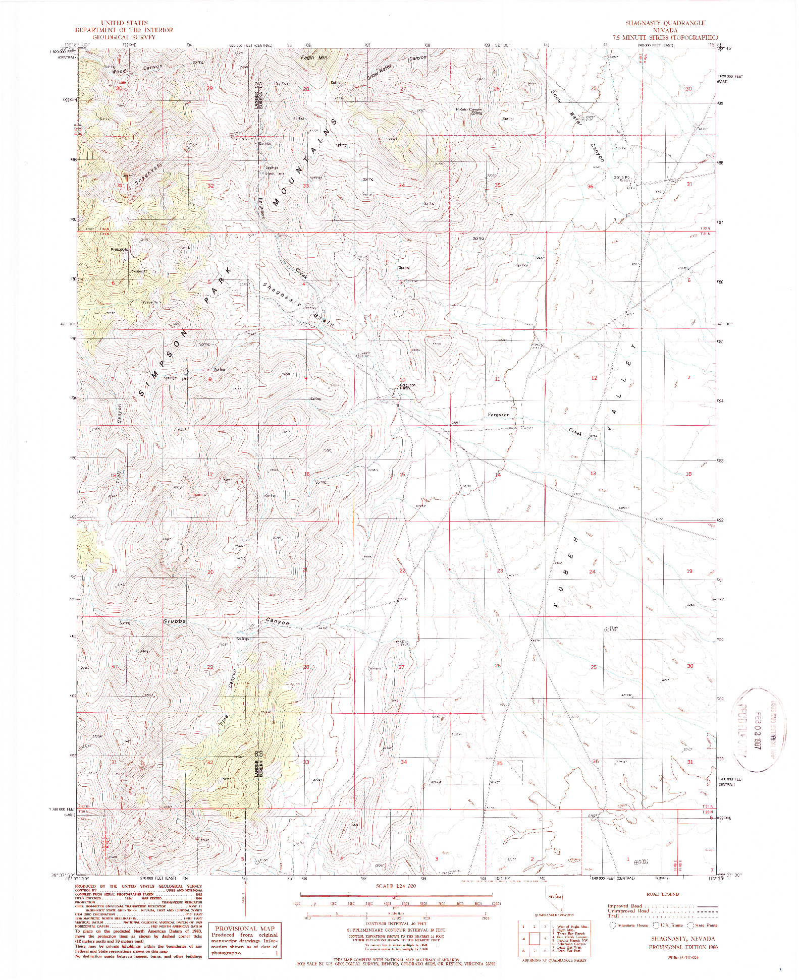 USGS 1:24000-SCALE QUADRANGLE FOR SHAGNASTY, NV 1986
