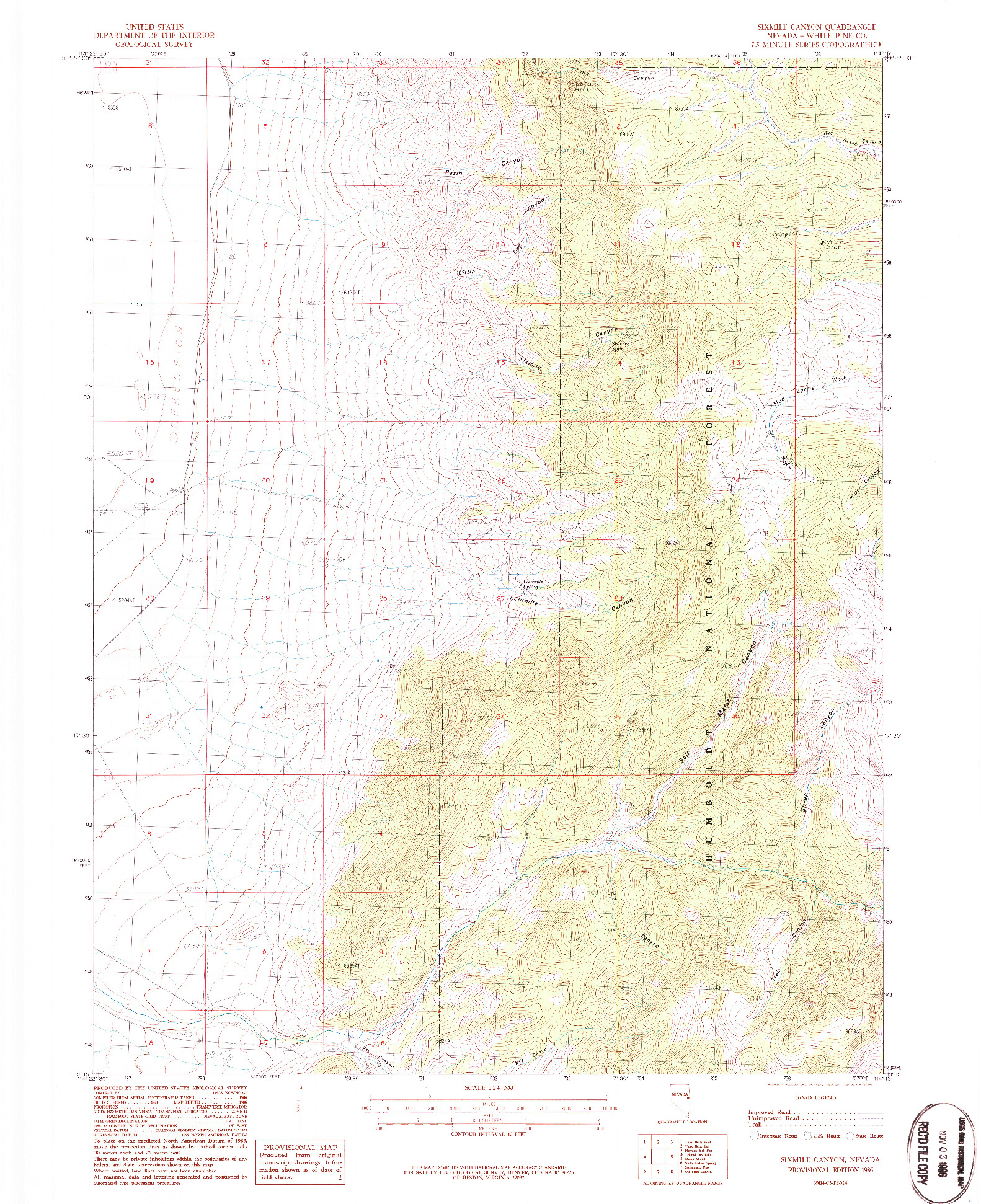 USGS 1:24000-SCALE QUADRANGLE FOR SIXMILE CANYON, NV 1986