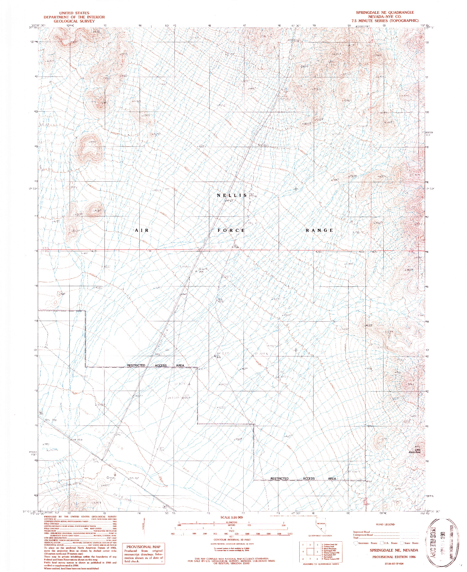 USGS 1:24000-SCALE QUADRANGLE FOR SPRINGDALE NE, NV 1986