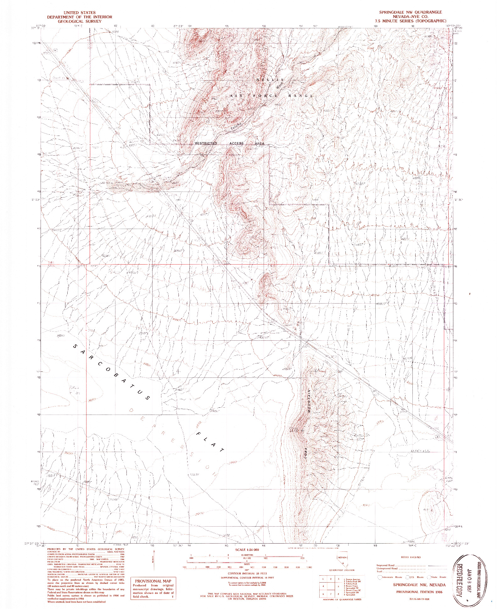 USGS 1:24000-SCALE QUADRANGLE FOR SPRINGDALE NW, NV 1986