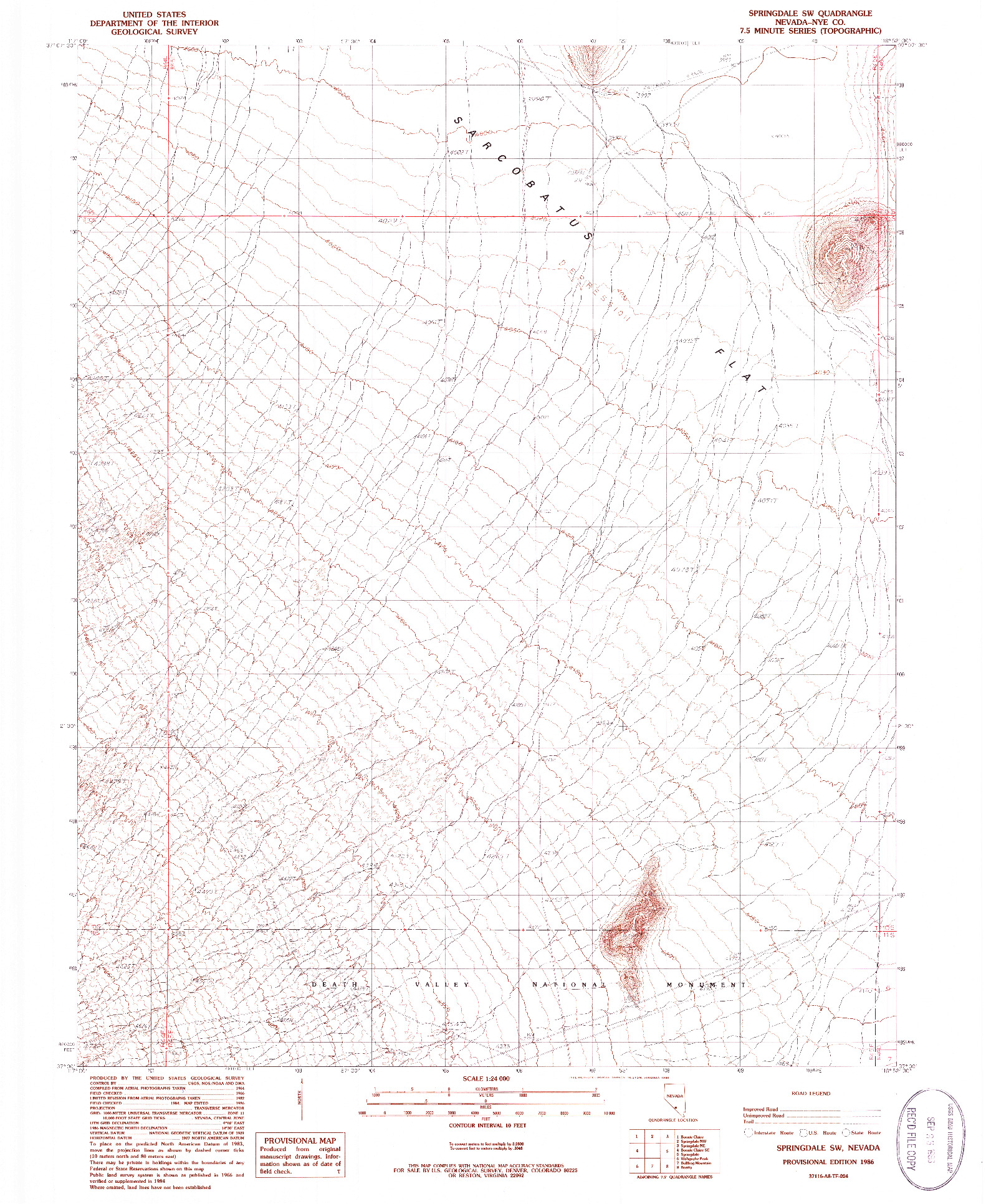 USGS 1:24000-SCALE QUADRANGLE FOR SPRINGDALE SW, NV 1986