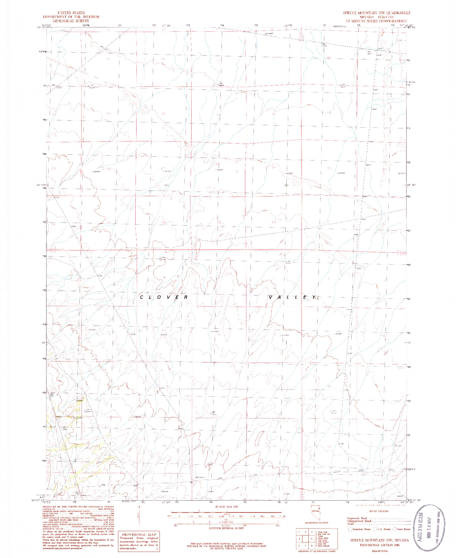 USGS 1:24000-SCALE QUADRANGLE FOR SPRUCE MOUNTAIN NW, NV 1986