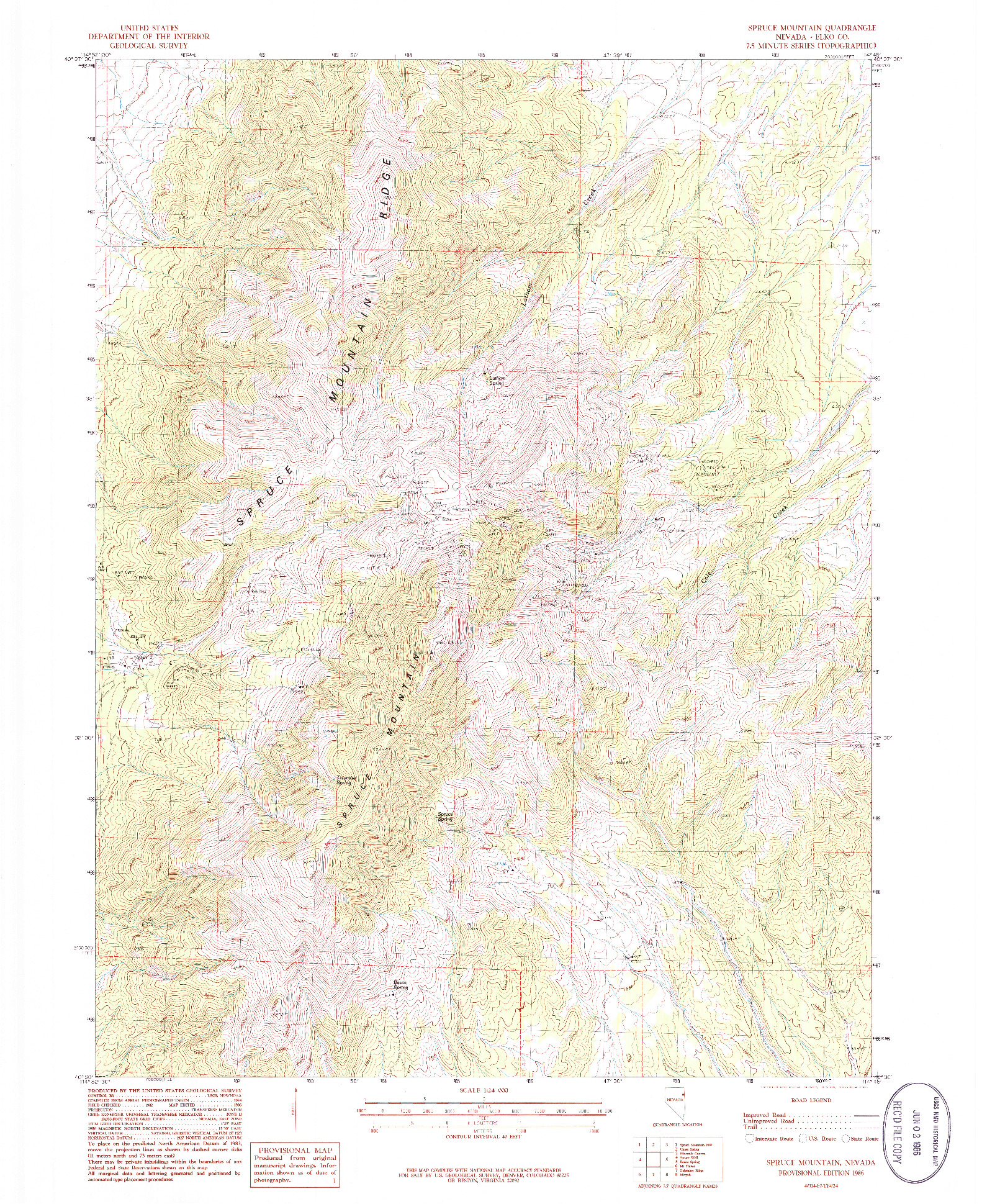 USGS 1:24000-SCALE QUADRANGLE FOR SPRUCE MOUNTAIN, NV 1986