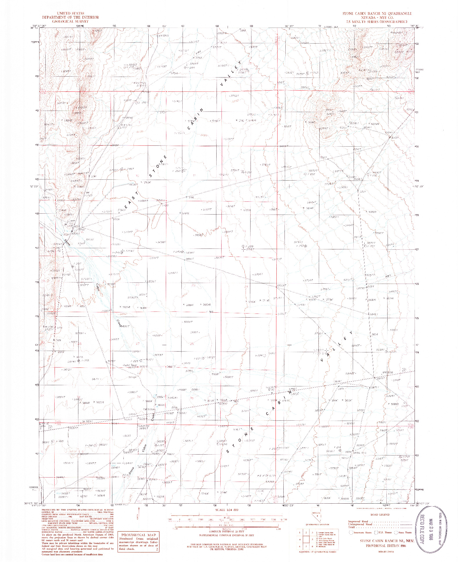 USGS 1:24000-SCALE QUADRANGLE FOR STONE CABIN RANCH NE, NV 1986