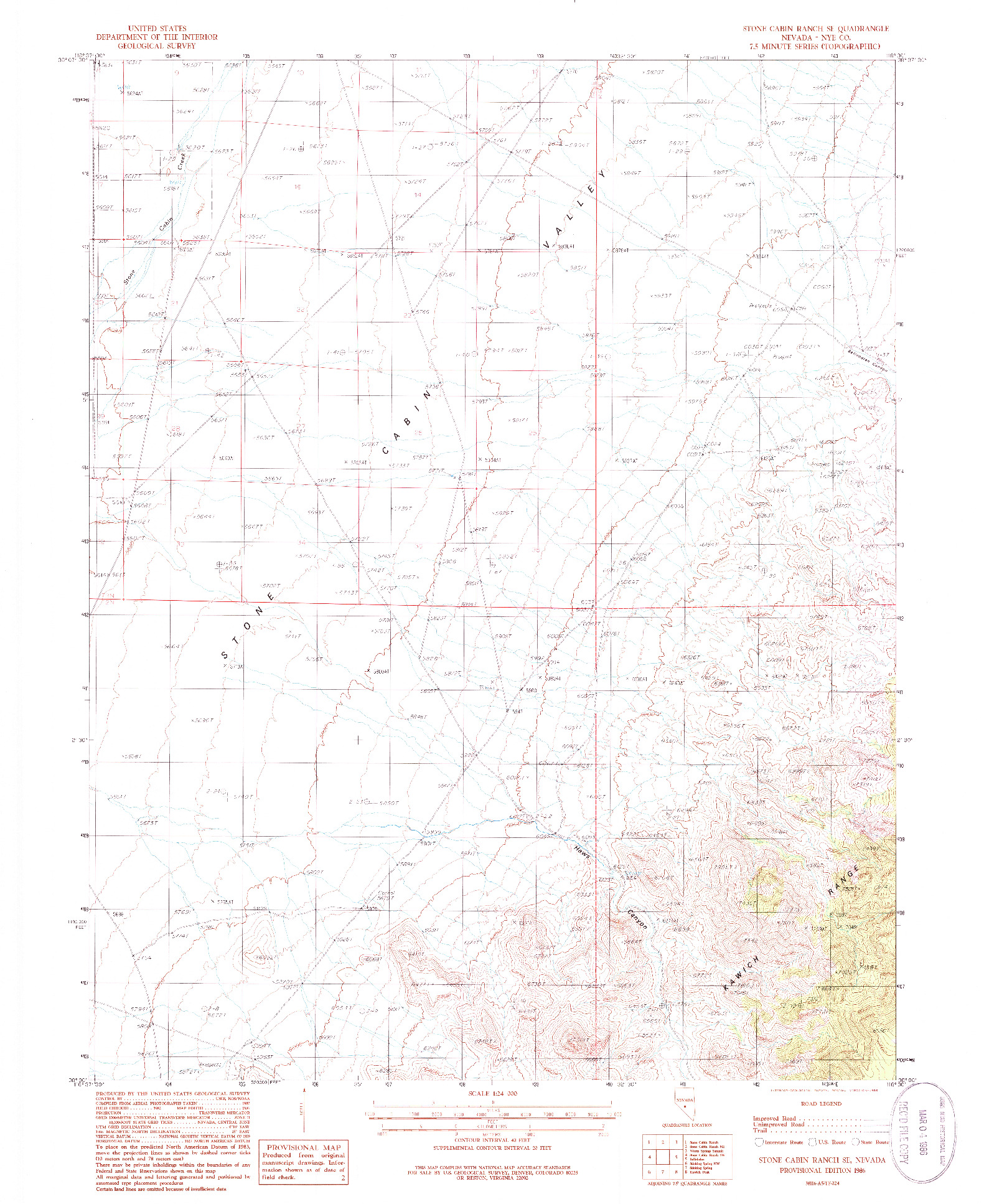 USGS 1:24000-SCALE QUADRANGLE FOR STONE CABIN RANCH SE, NV 1986