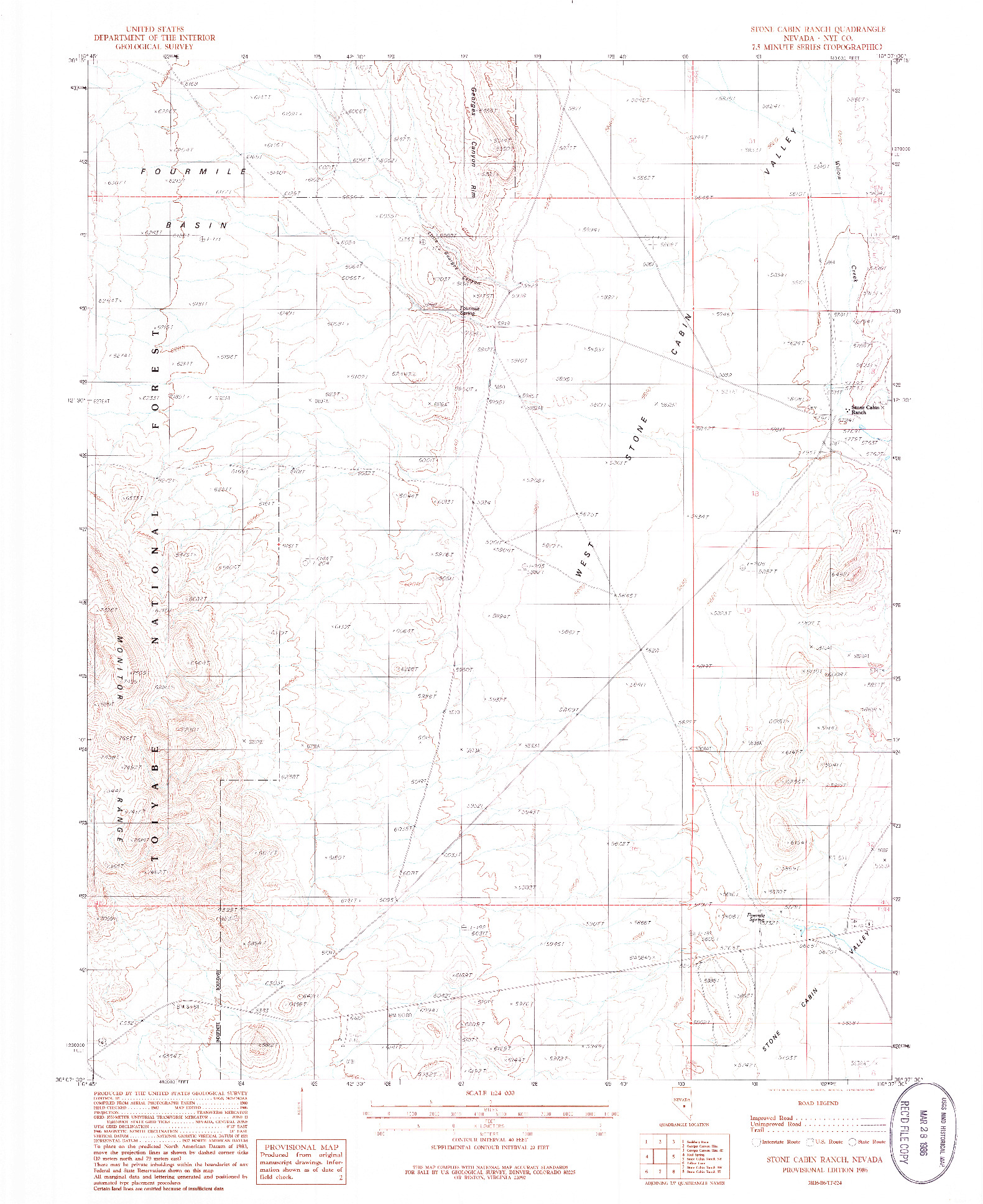 USGS 1:24000-SCALE QUADRANGLE FOR STONE CABIN RANCH, NV 1986