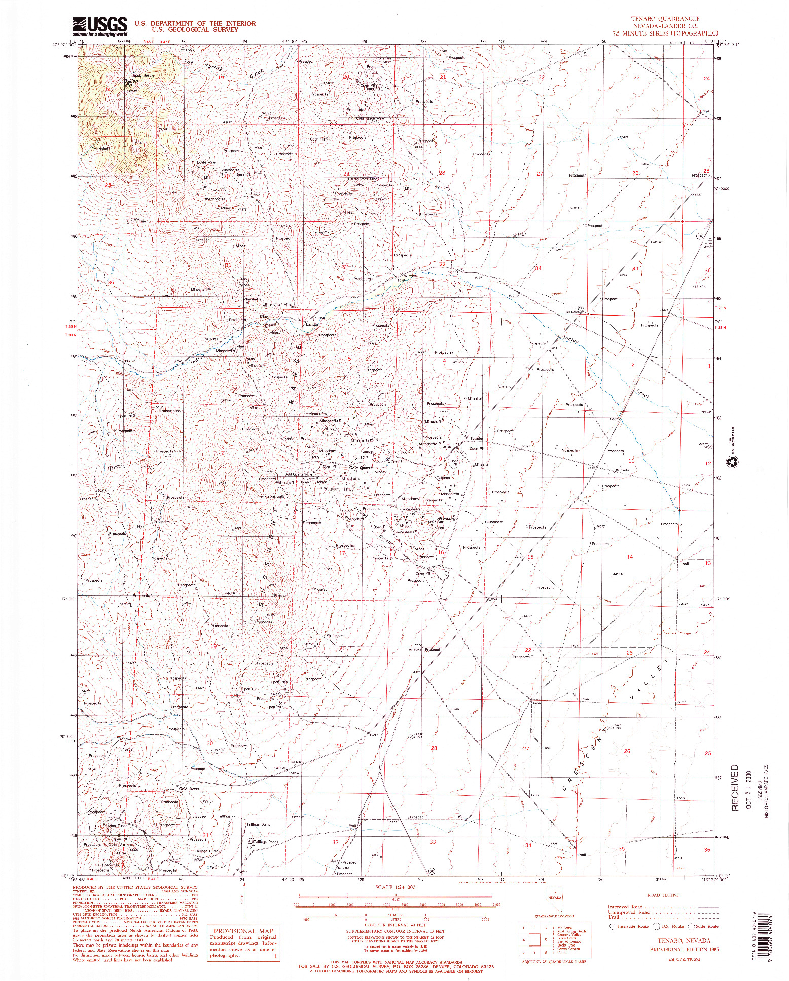 USGS 1:24000-SCALE QUADRANGLE FOR TENABO, NV 1985