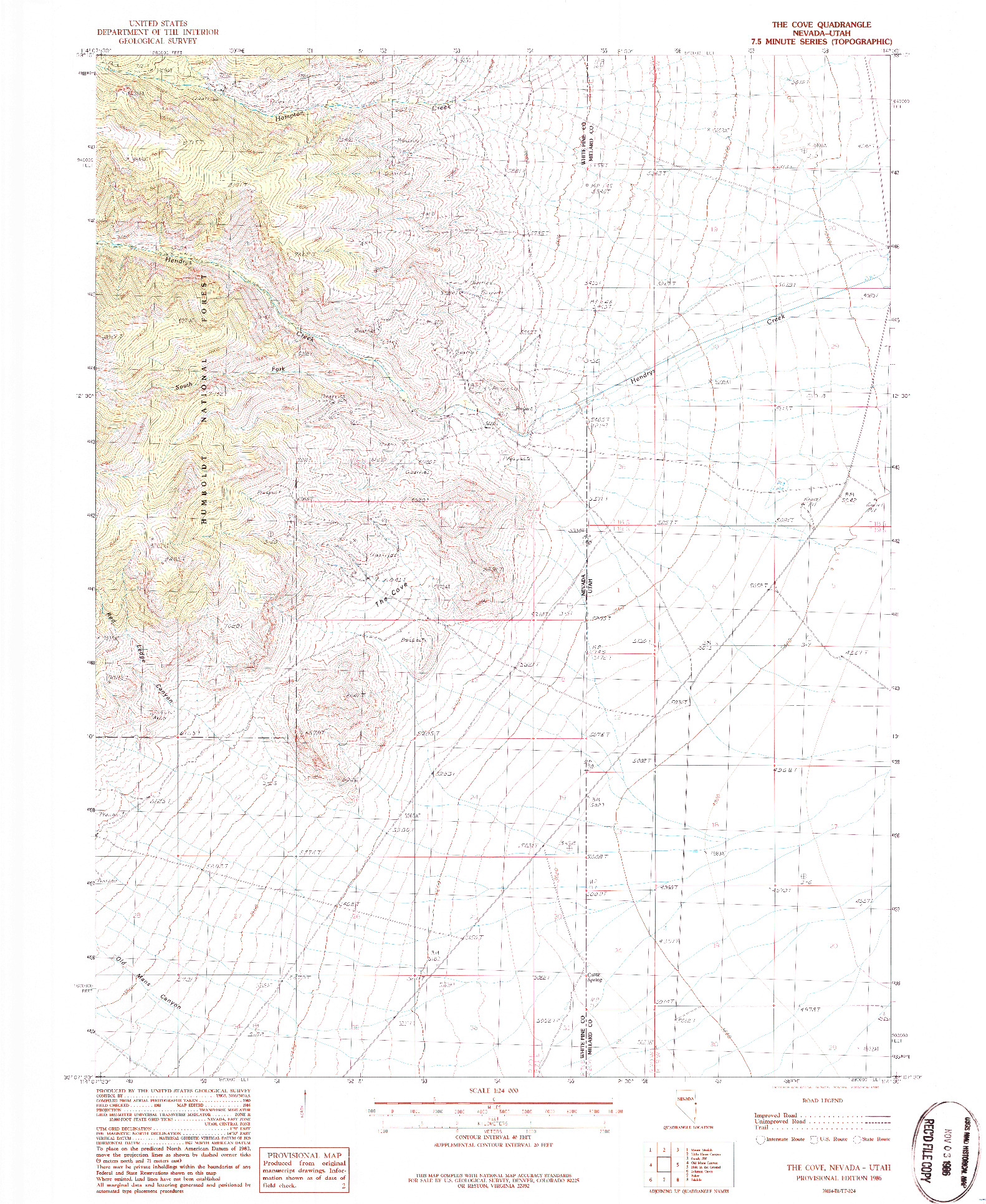 USGS 1:24000-SCALE QUADRANGLE FOR THE COVE, NV 1986
