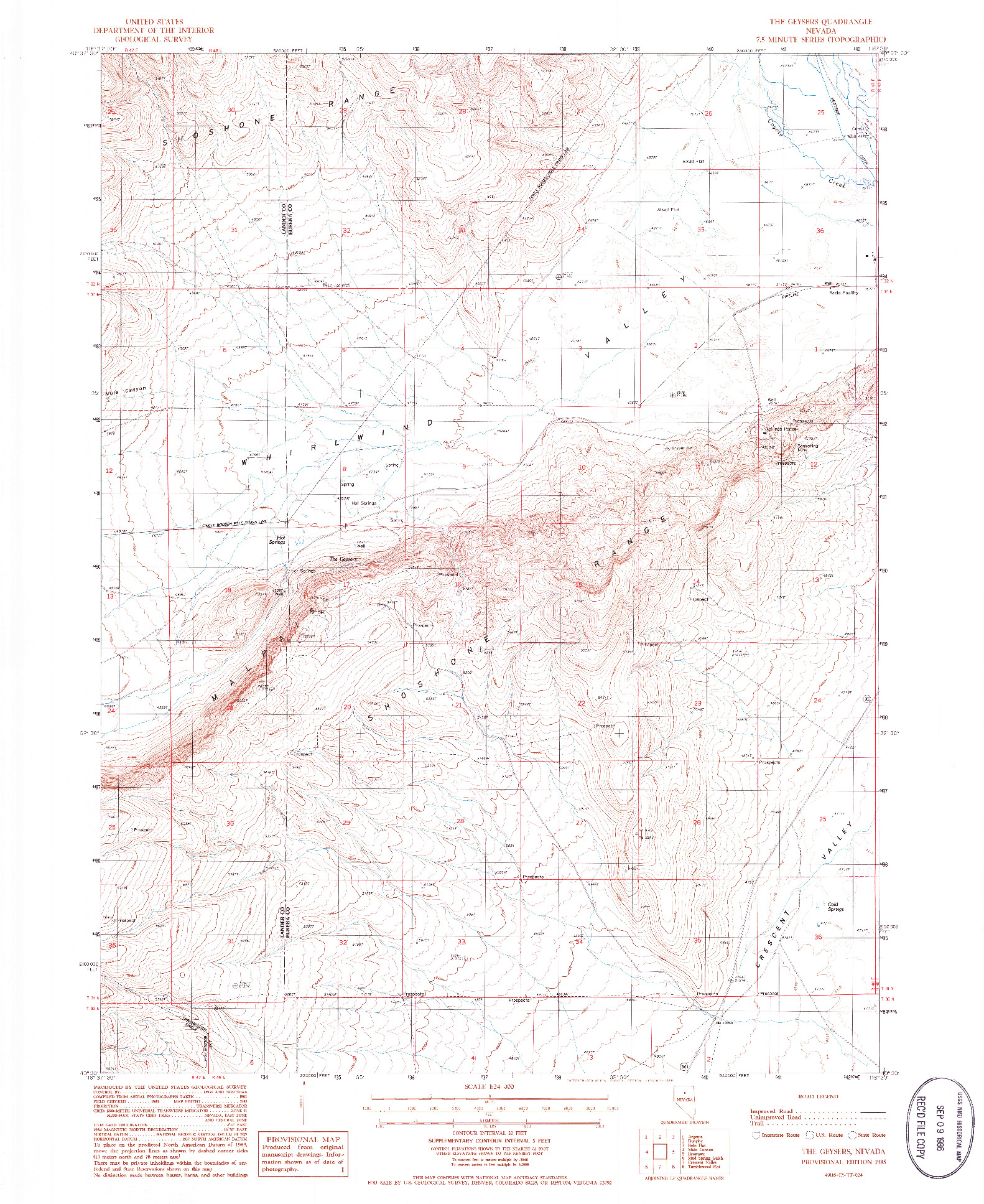 USGS 1:24000-SCALE QUADRANGLE FOR THE GEYSERS, NV 1985