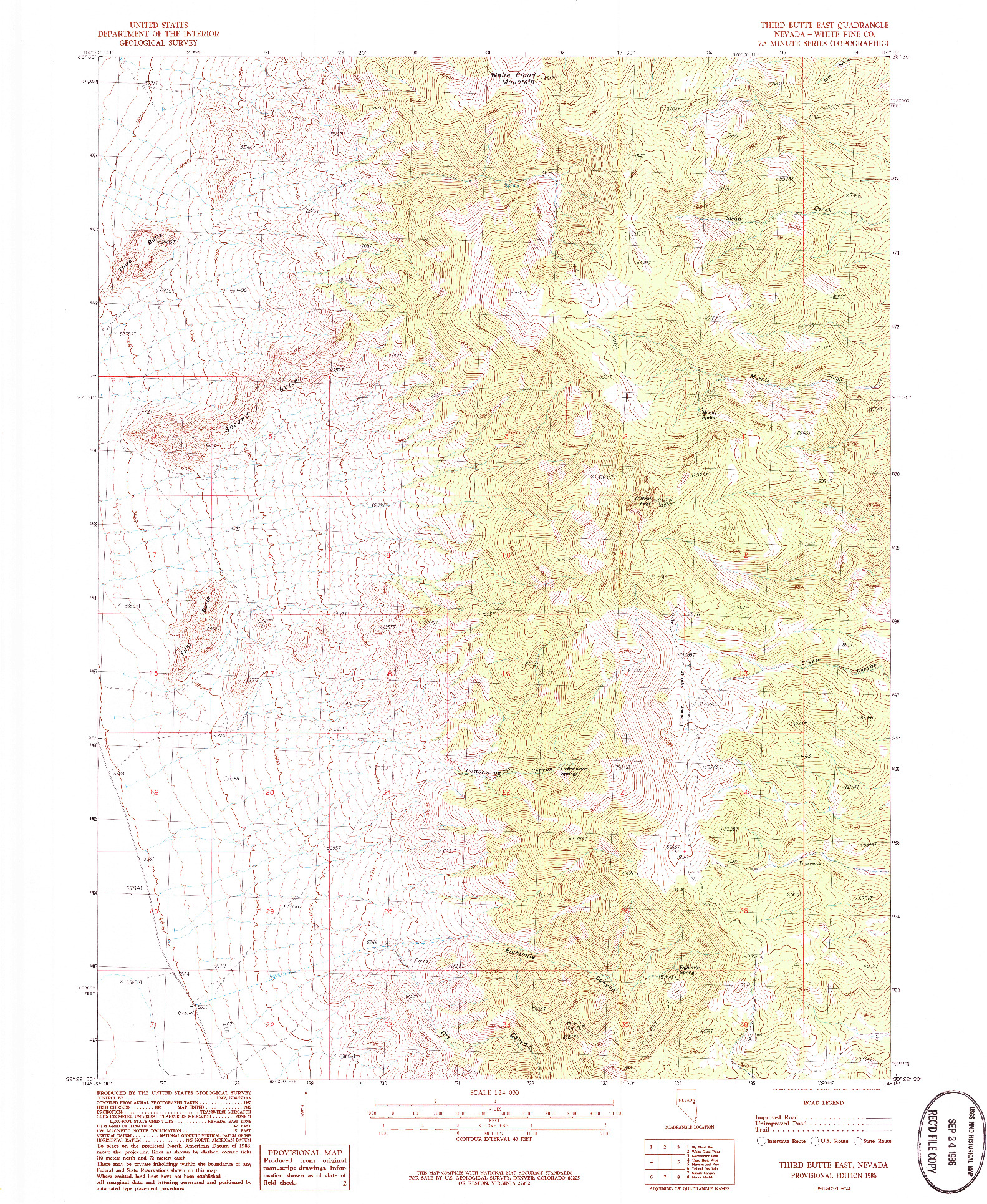 USGS 1:24000-SCALE QUADRANGLE FOR THIRD BUTTE EAST, NV 1986