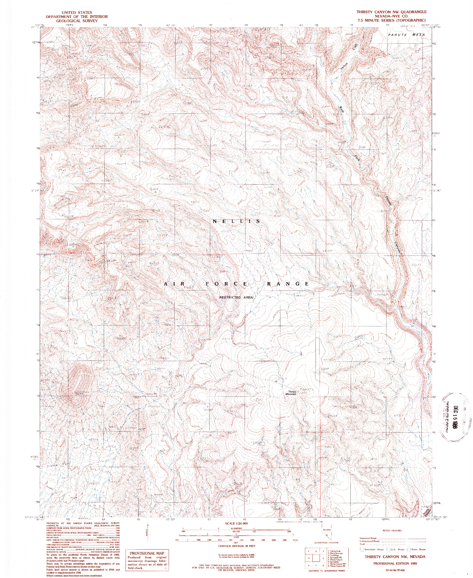 USGS 1:24000-SCALE QUADRANGLE FOR THIRSTY CANYON NW, NV 1986