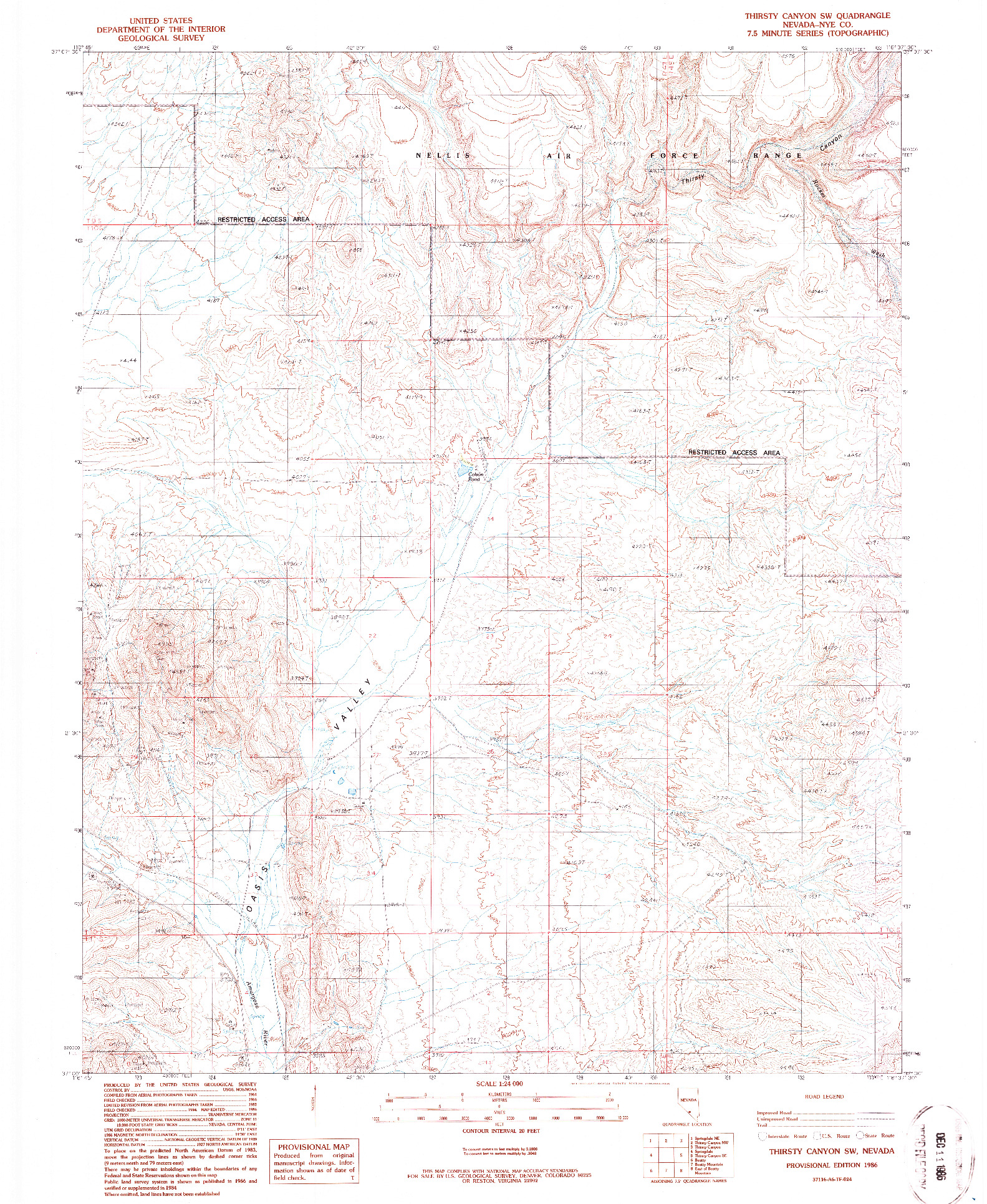 USGS 1:24000-SCALE QUADRANGLE FOR THIRSTY CANYON SW, NV 1986