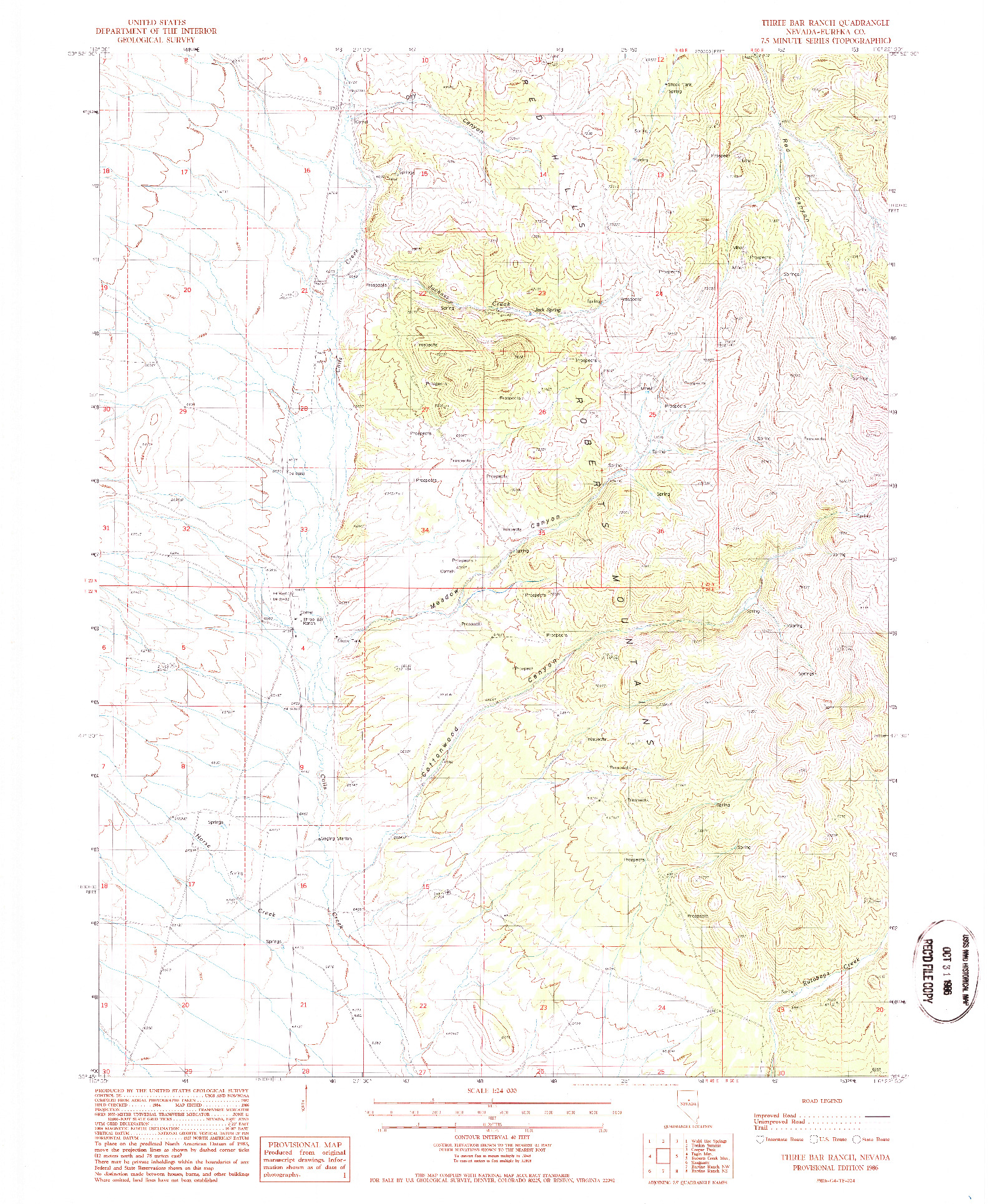 USGS 1:24000-SCALE QUADRANGLE FOR THREE BAR RANCH, NV 1986