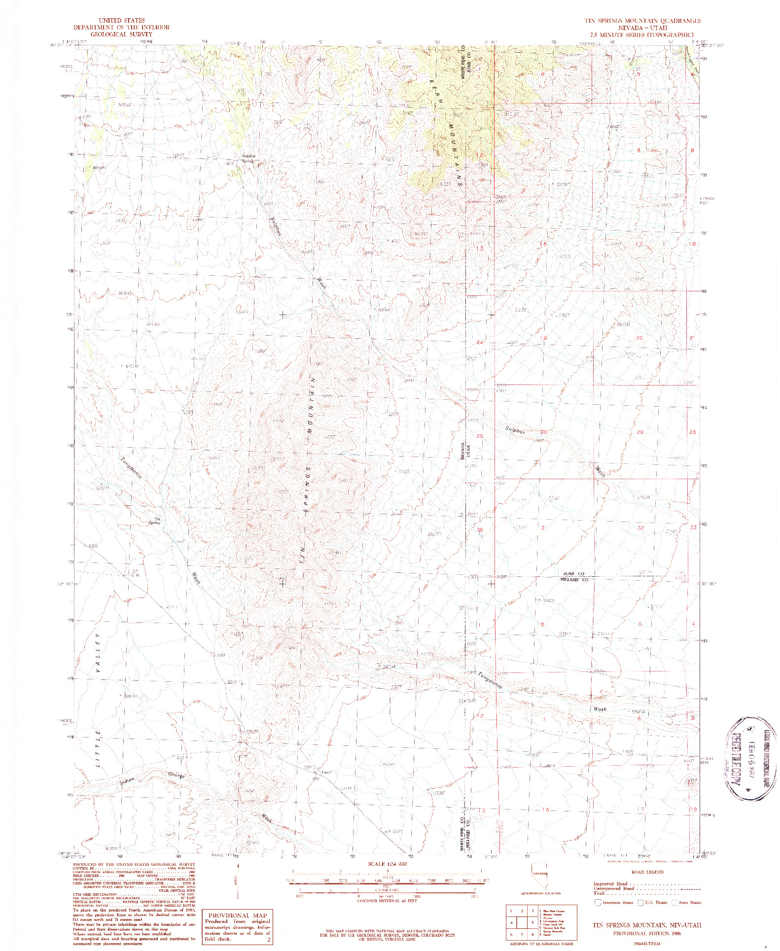 USGS 1:24000-SCALE QUADRANGLE FOR TIN SPRINGS MOUNTAIN, NV 1986
