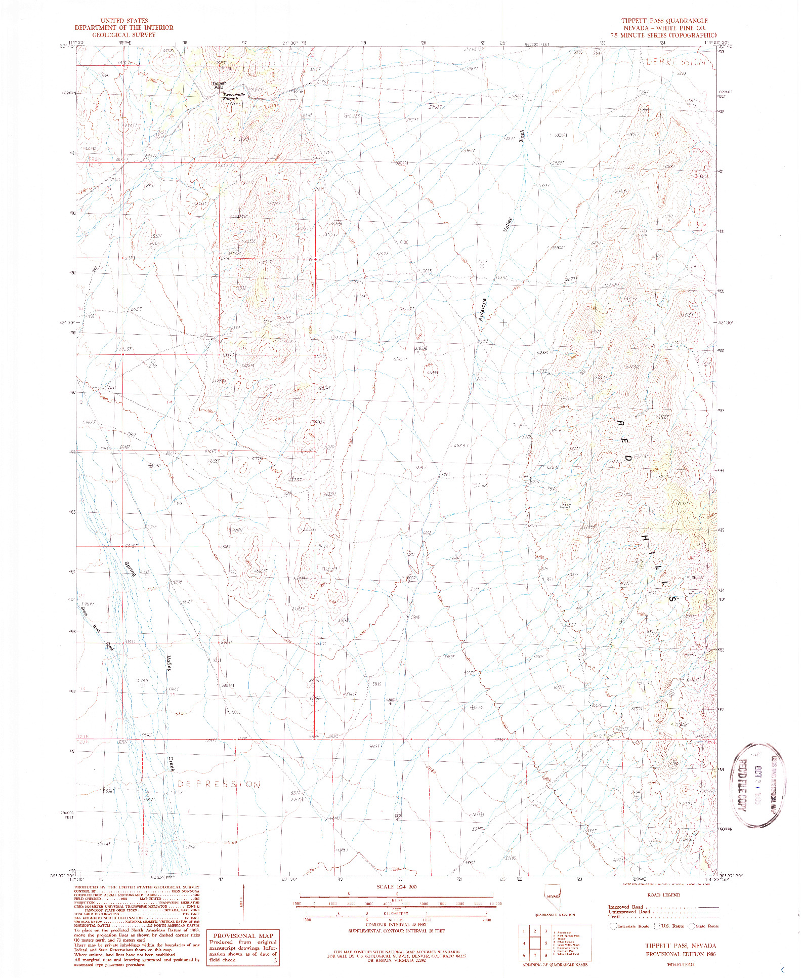 USGS 1:24000-SCALE QUADRANGLE FOR TIPPETT PASS, NV 1986