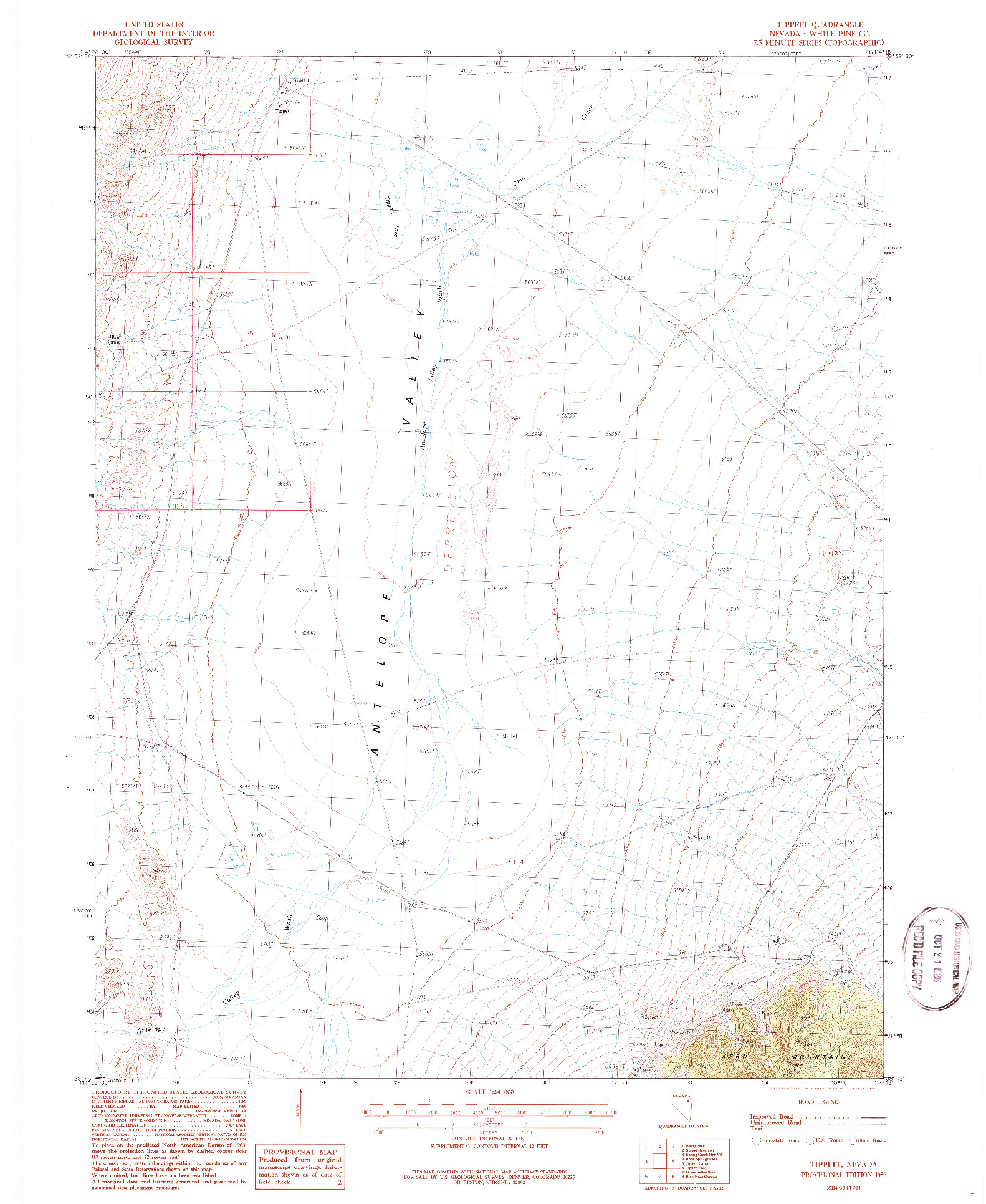 USGS 1:24000-SCALE QUADRANGLE FOR TIPPETT, NV 1986