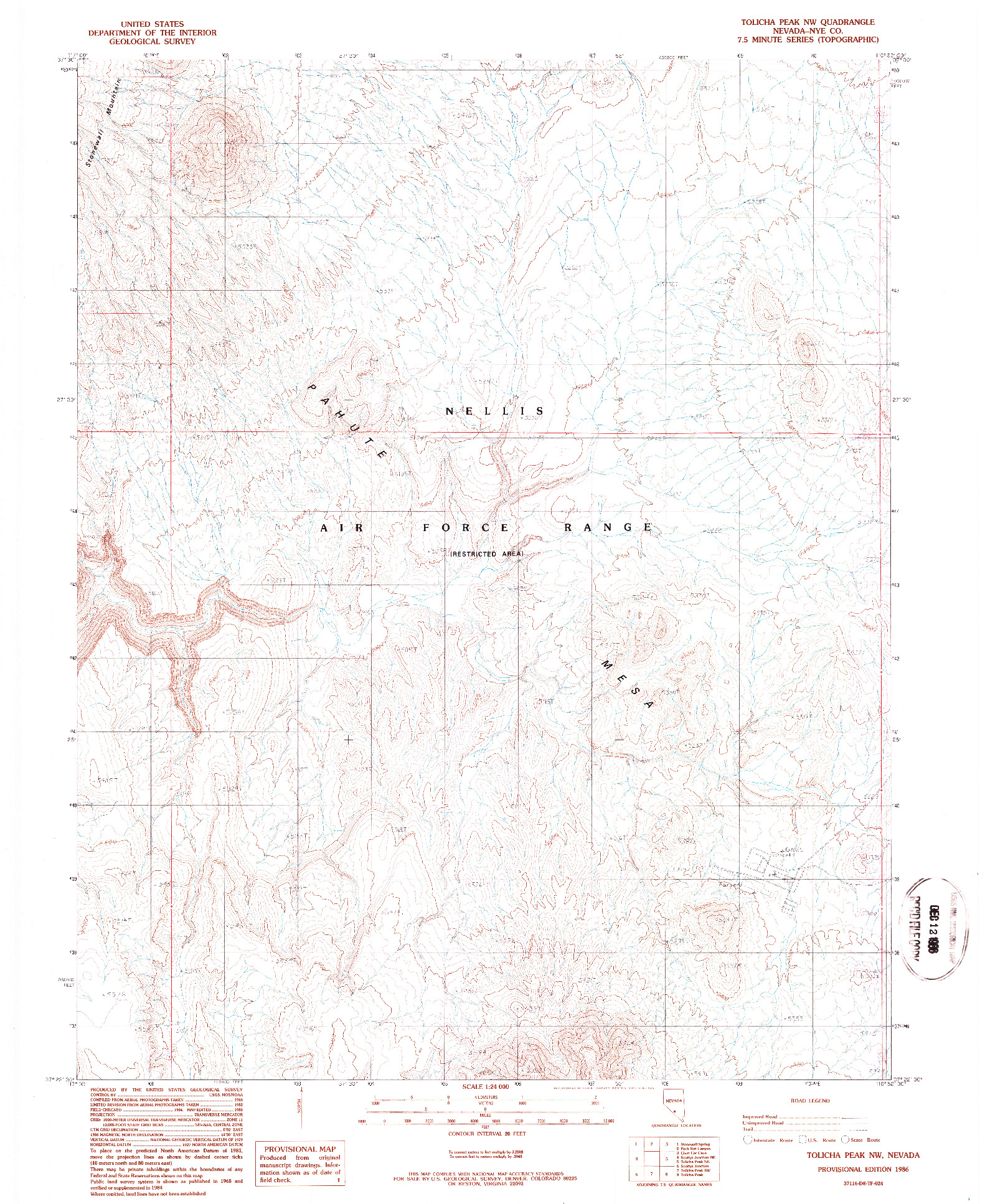USGS 1:24000-SCALE QUADRANGLE FOR TOLICHA PEAK NW, NV 1986