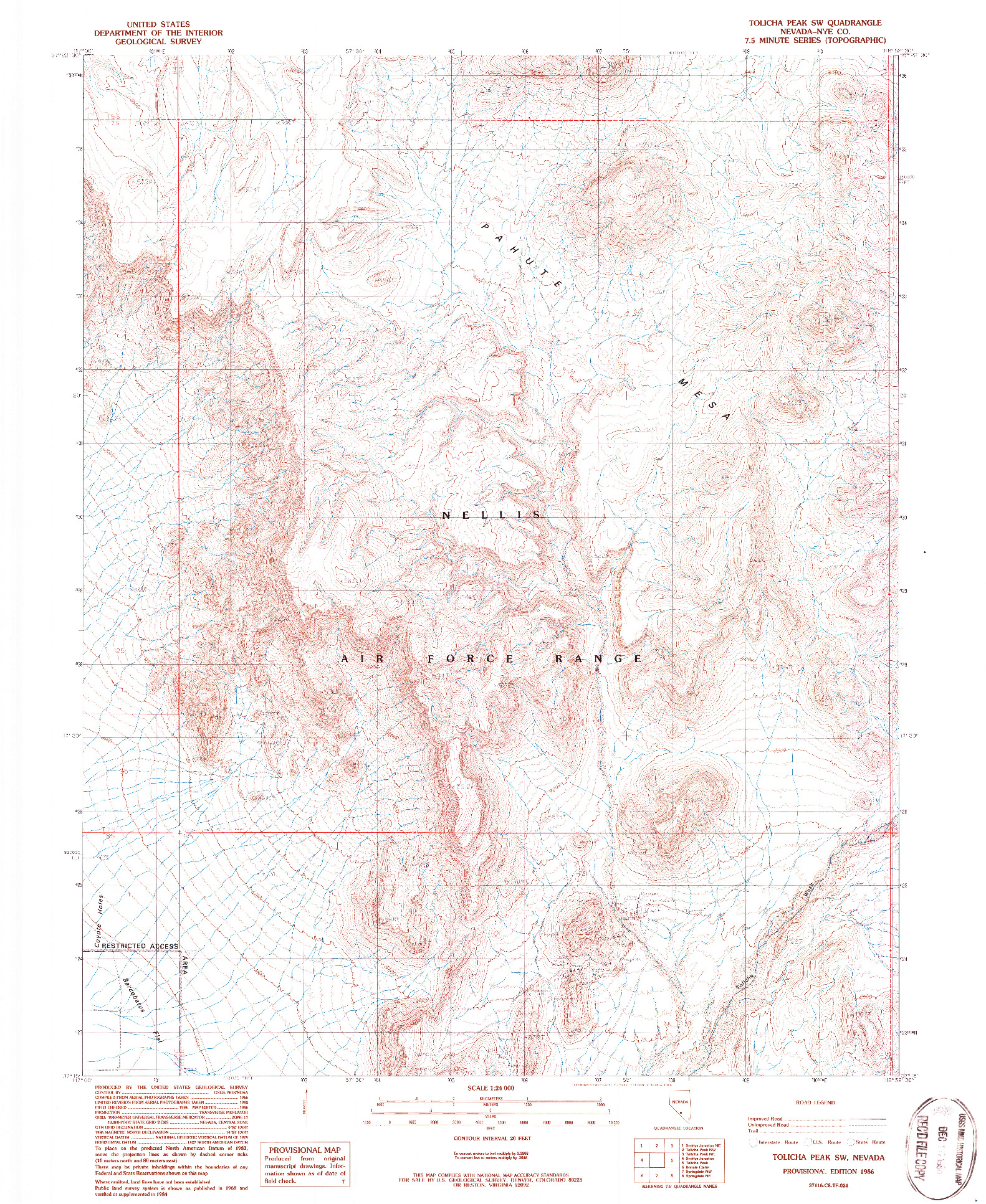 USGS 1:24000-SCALE QUADRANGLE FOR TOLICHA PEAK SW, NV 1986