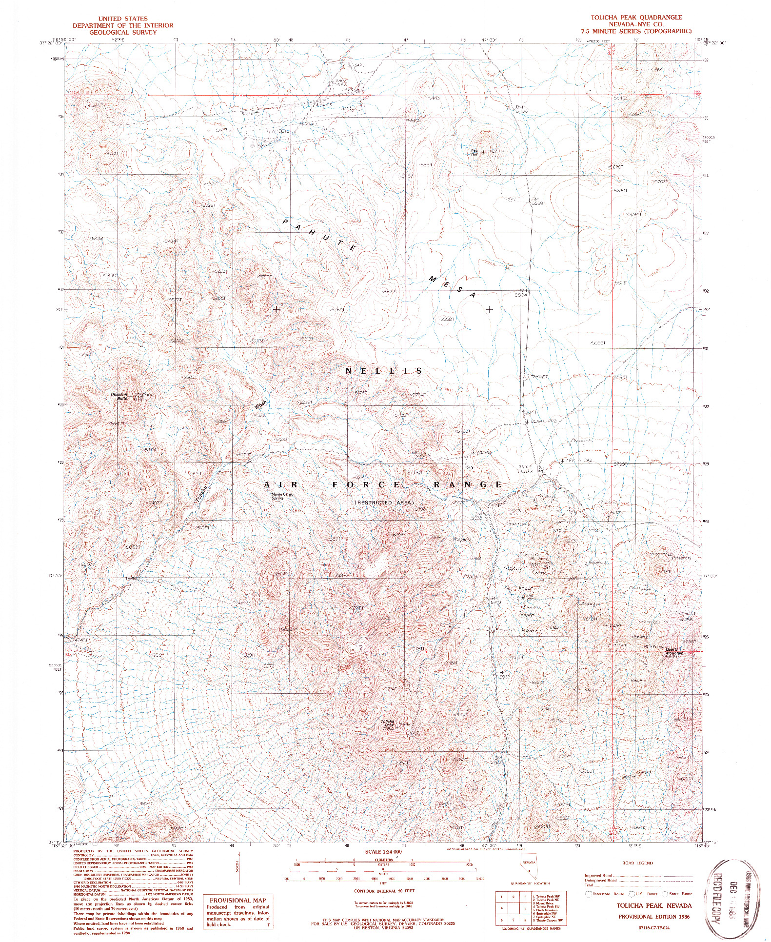 USGS 1:24000-SCALE QUADRANGLE FOR TOLICHA PEAK, NV 1986