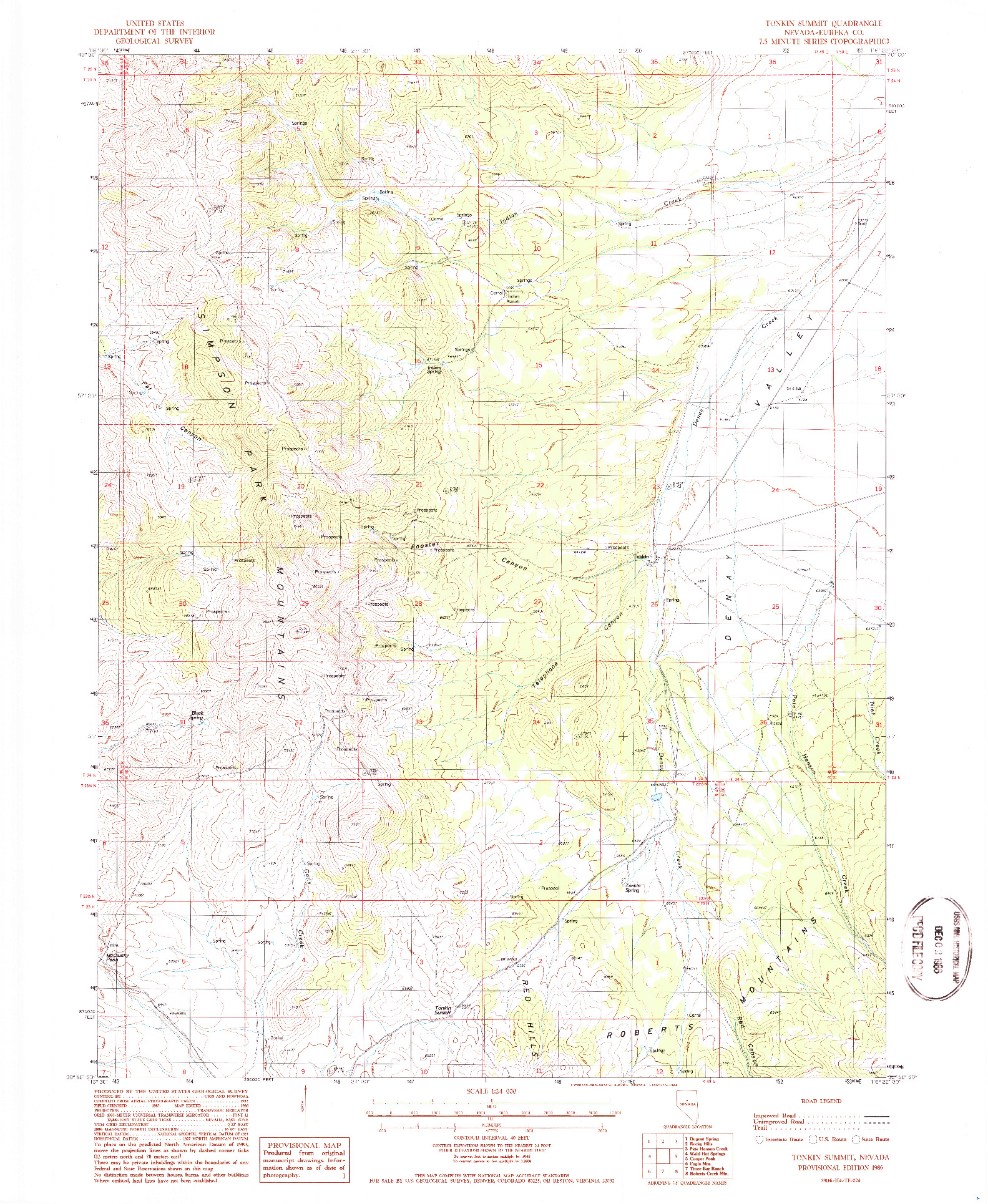 USGS 1:24000-SCALE QUADRANGLE FOR TONKIN SUMMIT, NV 1986