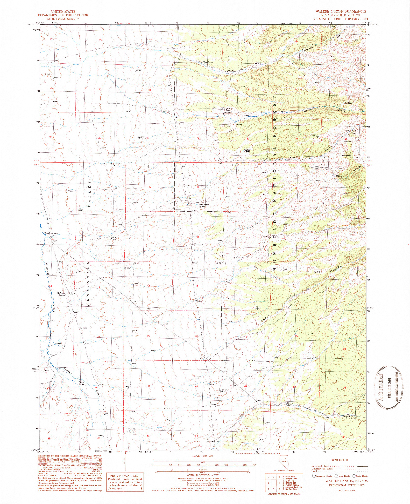 USGS 1:24000-SCALE QUADRANGLE FOR WALKER CANYON, NV 1985