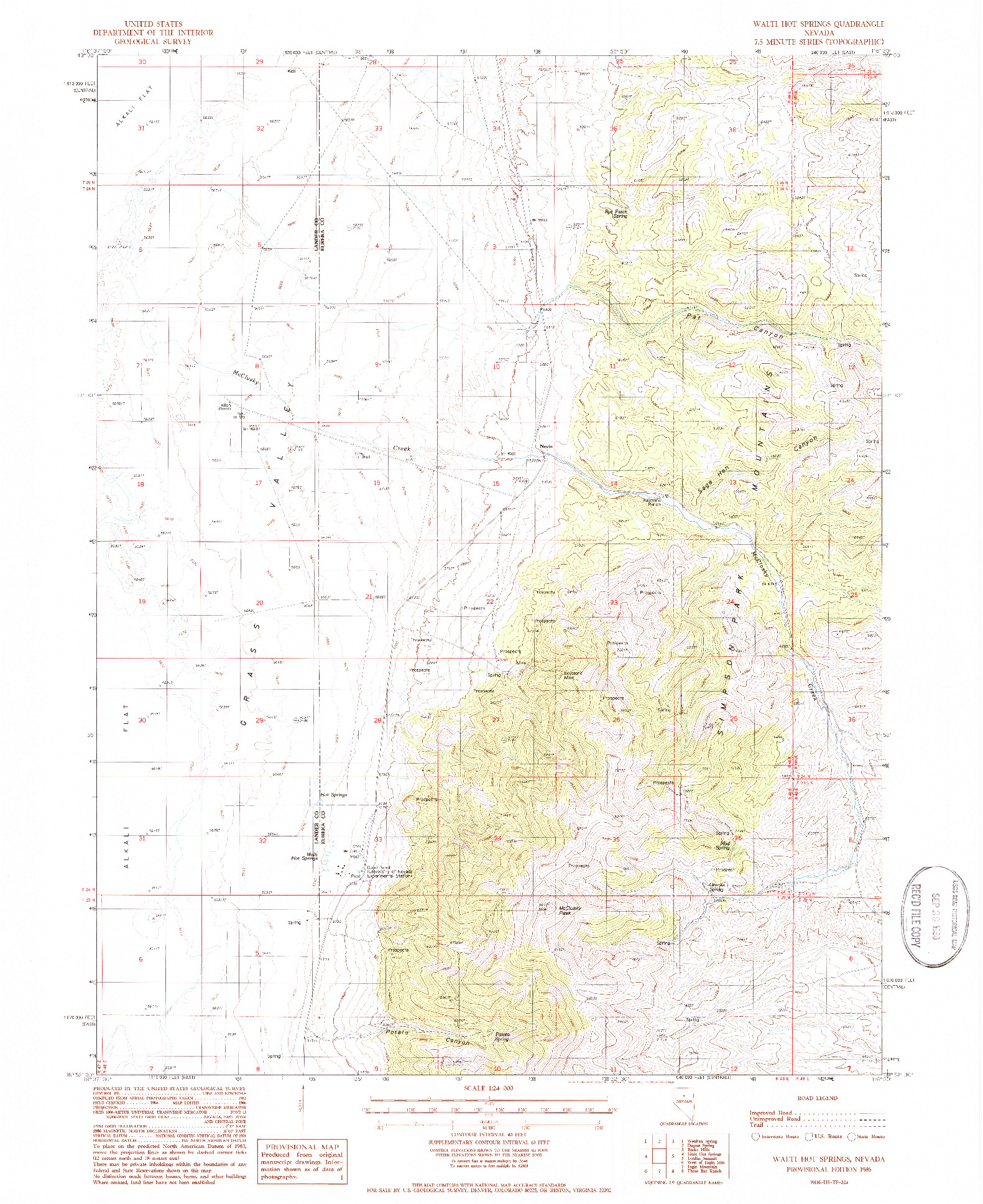 USGS 1:24000-SCALE QUADRANGLE FOR WALTI HOT SPRINGS, NV 1986