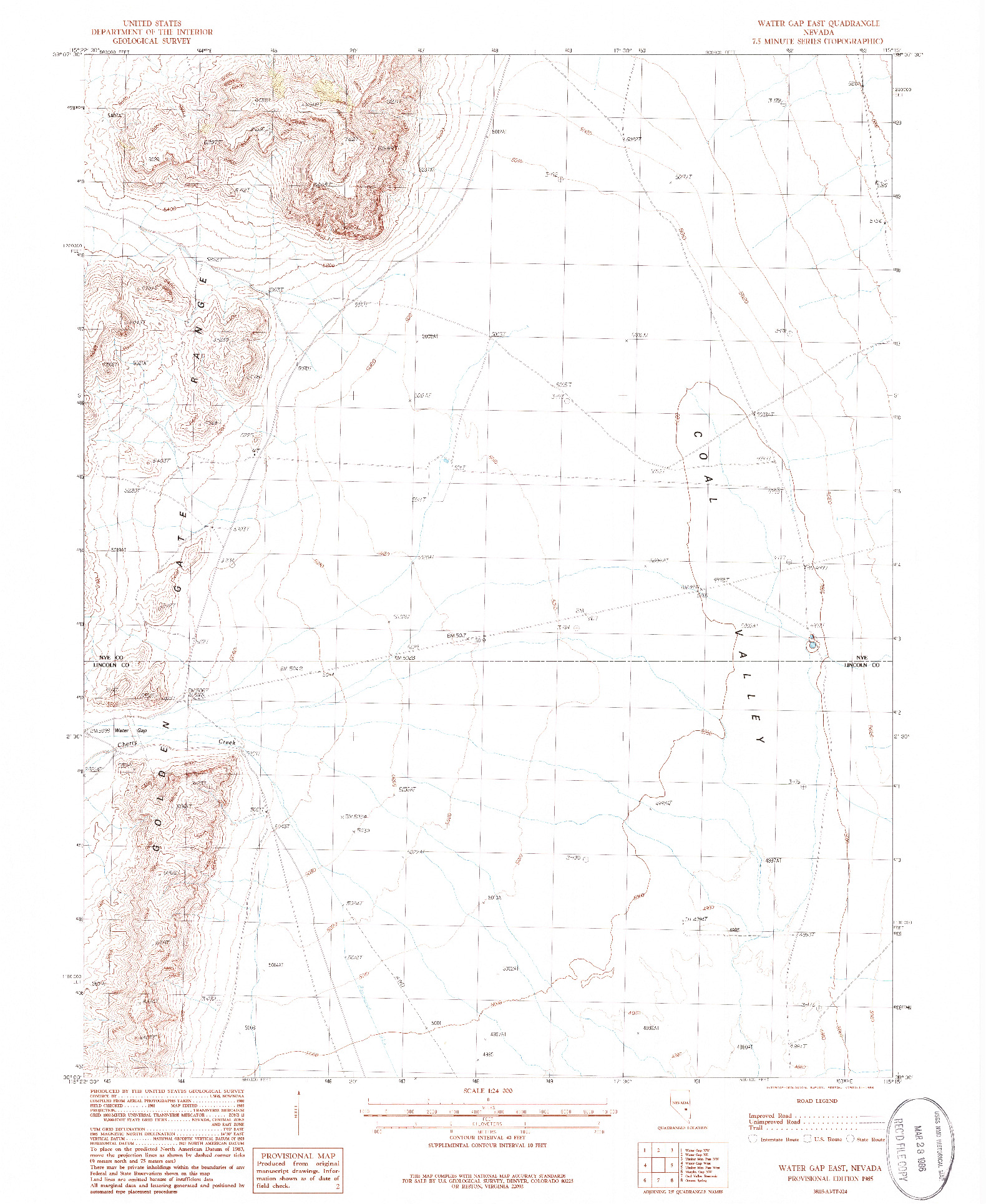 USGS 1:24000-SCALE QUADRANGLE FOR WATER GAP EAST, NV 1985