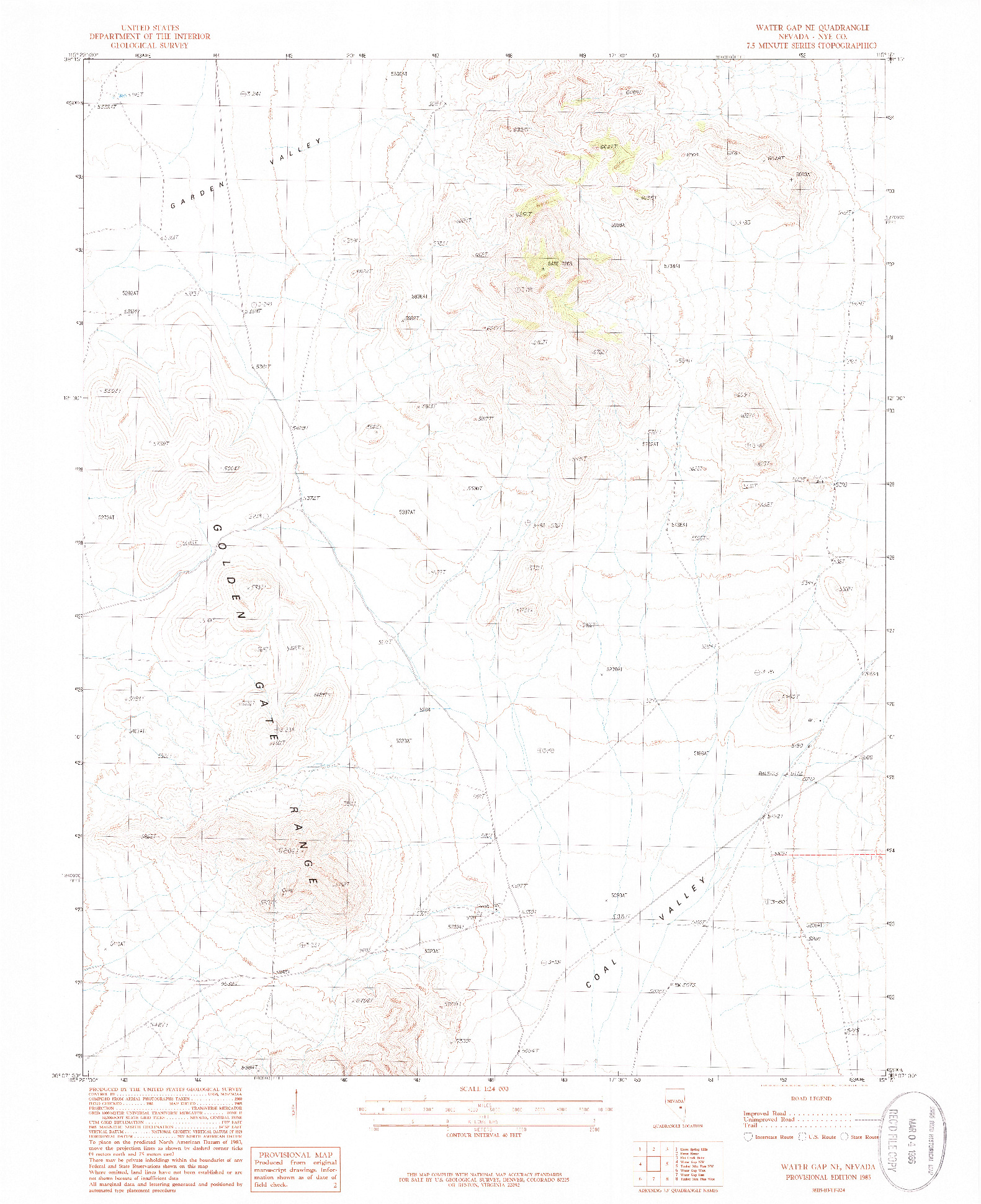 USGS 1:24000-SCALE QUADRANGLE FOR WATER GAP NE, NV 1985