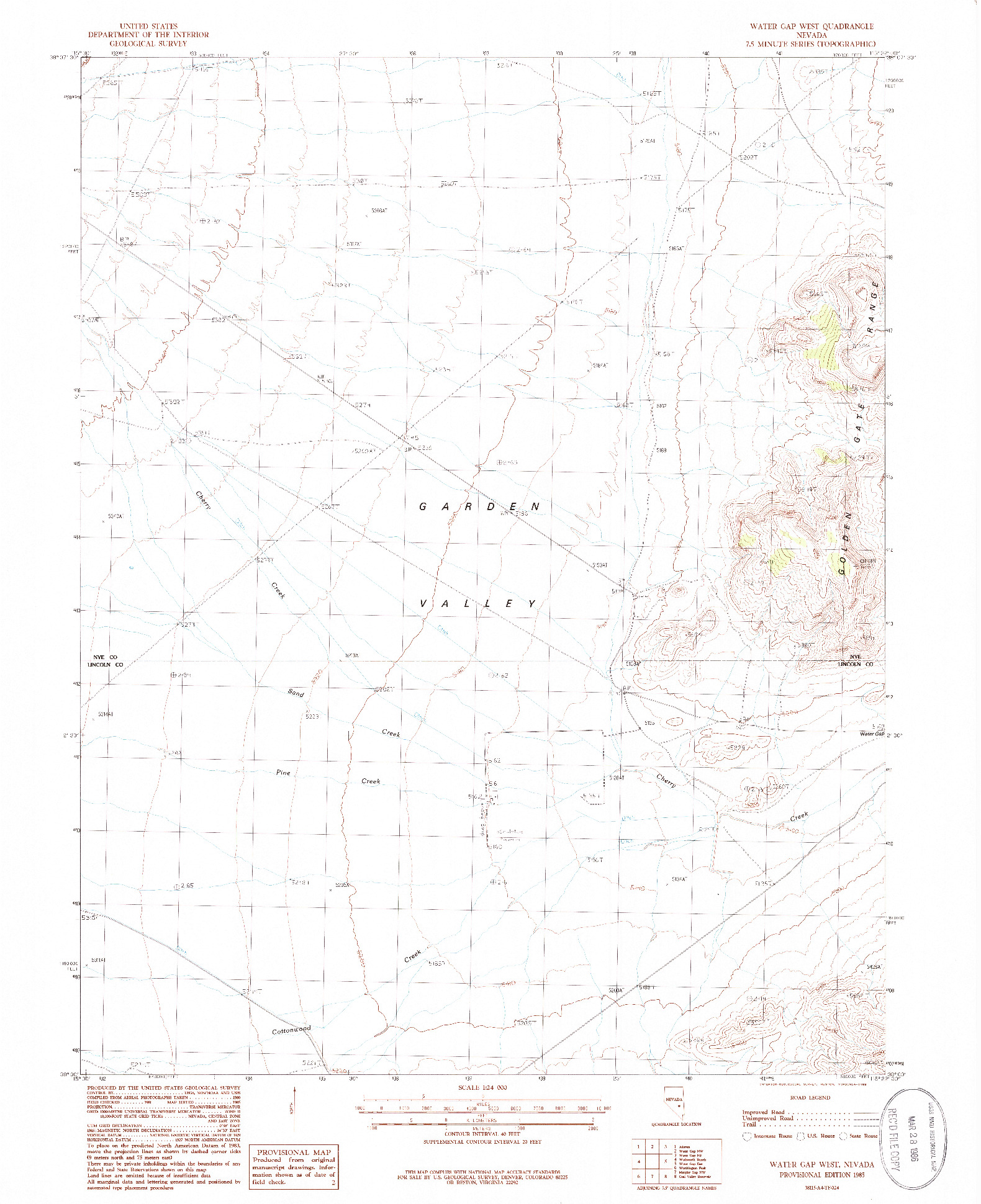 USGS 1:24000-SCALE QUADRANGLE FOR WATER GAP WEST, NV 1985