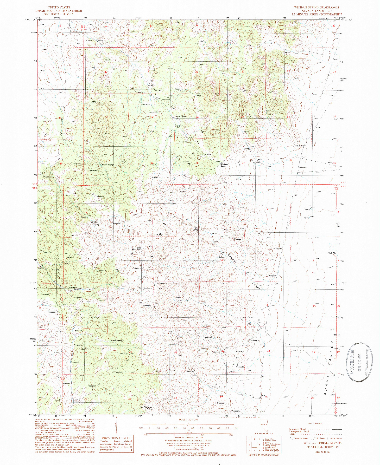 USGS 1:24000-SCALE QUADRANGLE FOR WENBAN SPRING, NV 1986