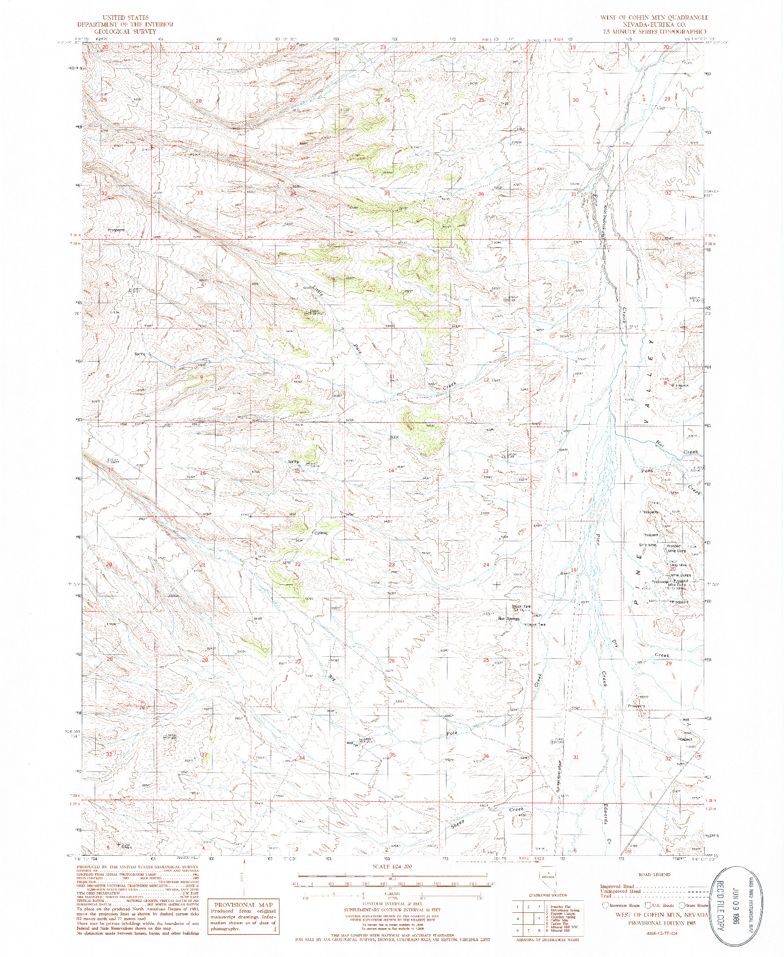 USGS 1:24000-SCALE QUADRANGLE FOR WEST OF COFFIN MTN, NV 1985
